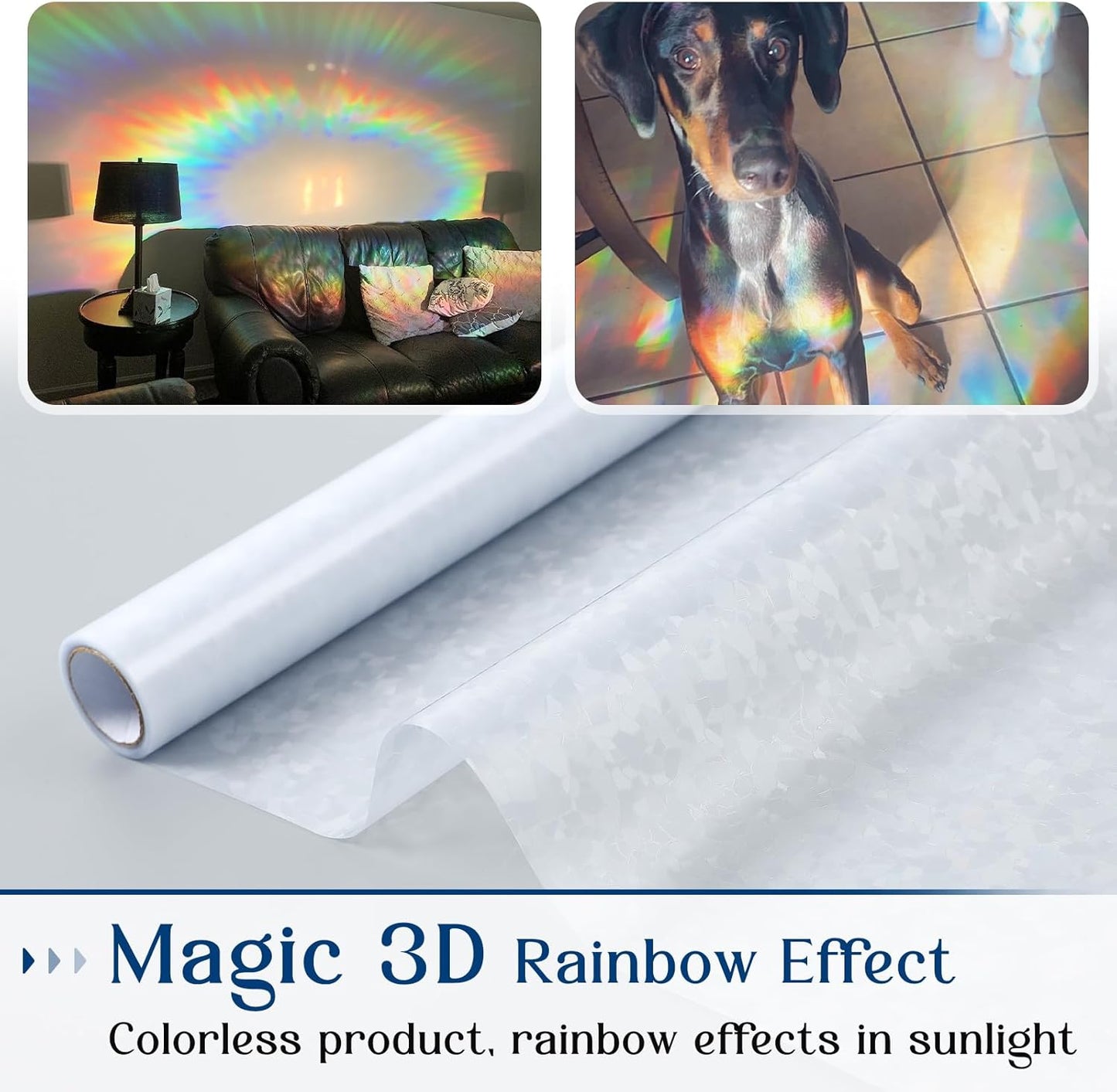 Haton Window Privacy Film, Rainbow Stained Glass Window Clings, 3D Decorative UV Sun Blocking Sticker, Removable Static Cling Heat Control Tint for Home Door, 17.5" x 78.7" Non-Adhesive