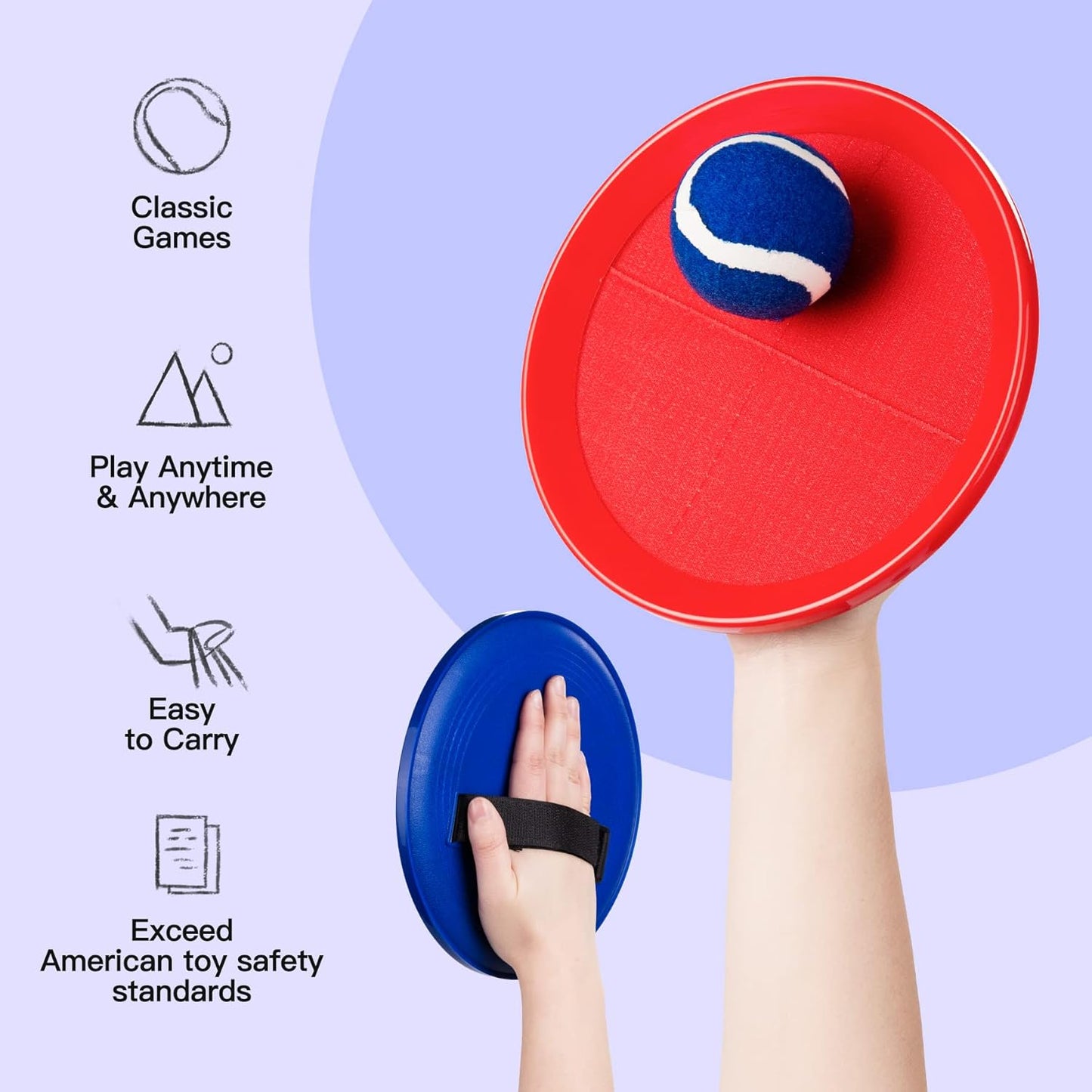 EVERICH Upgraded Toss and Catch Ball Game Set - Indoor and Outdoor Games for Kids 3-12, Beach Sand Pool Water Toy Includes 2 Paddles 2 Sticky Balls, Great Birthday Easter Gifts for Boys Girls