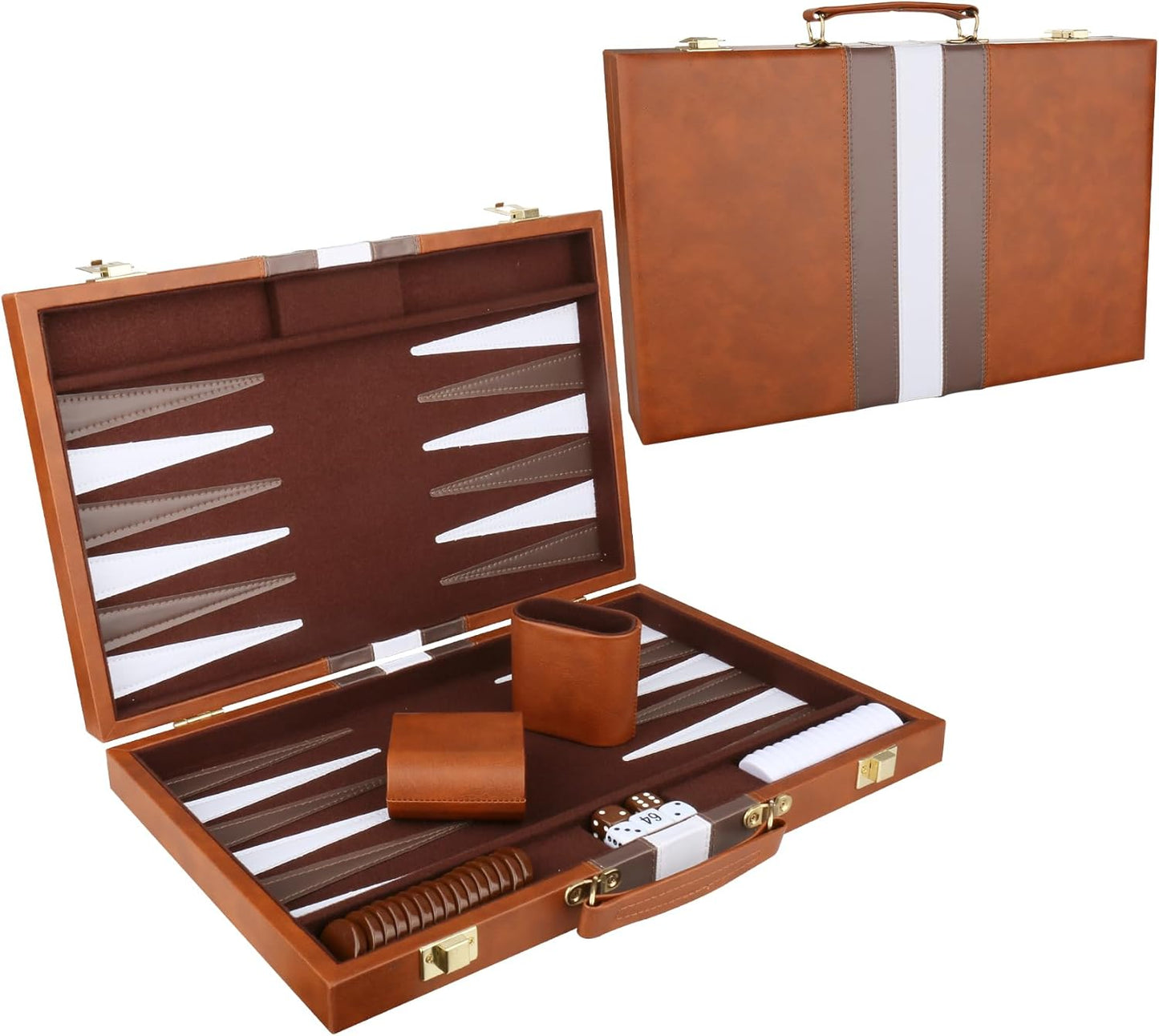 Backgammon Set - Classic Board Game with Premium Leather Case - Portable Travel Strategy Backgammon Game Set for Adults, Kids (11inch, Brown)