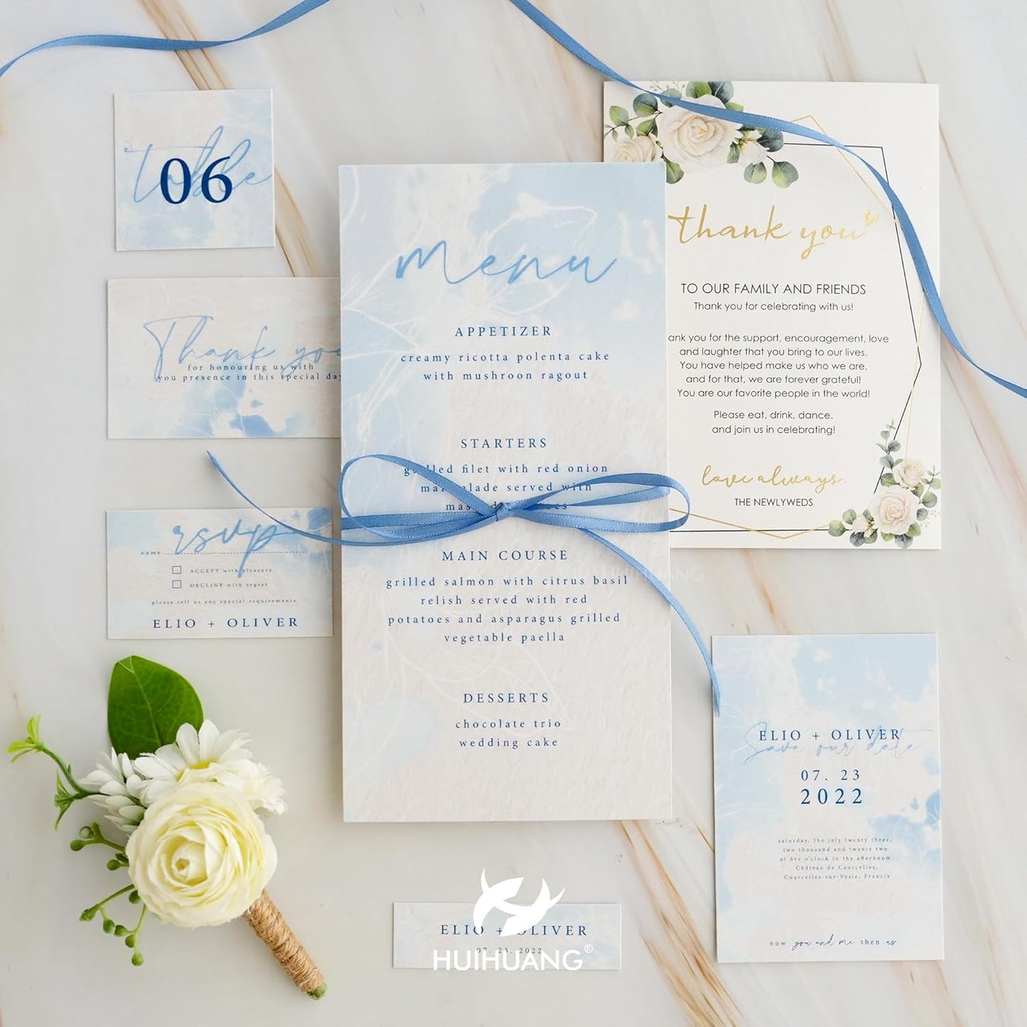 HUIHUANG 1/8" Smoke Blue Ribbon Continuous 100 Yards Solid Color Double Faced Thin Ribbon Silk Satin Ribbon for Wedding Invitation Cards Crafts Sewing Hanging Tags Gift Wrap