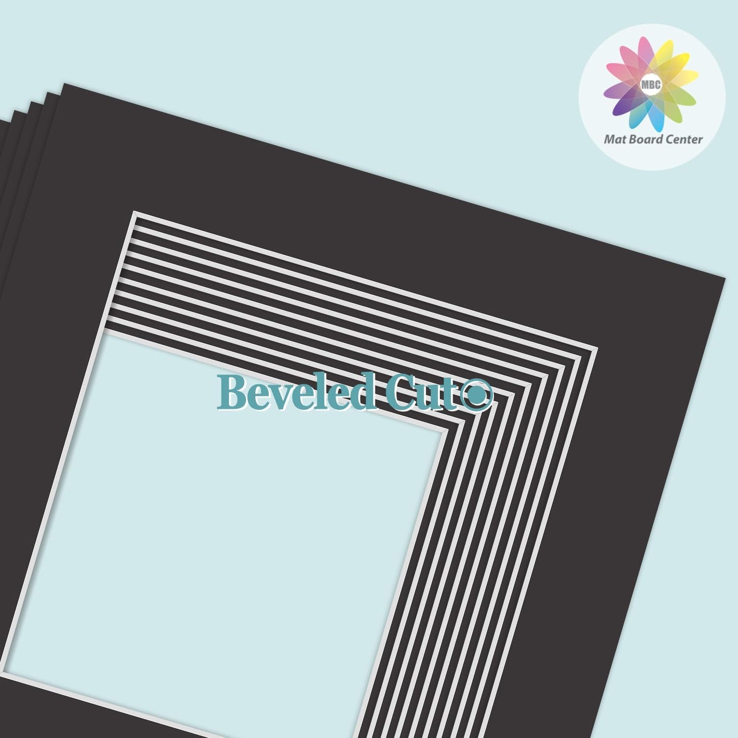 MBC Mat Board Center, 10 Pack 8x8 for 6x6 Black Picture Mats Frame Mattes, Bevel Cut, Acid Free, 4-ply Thickness