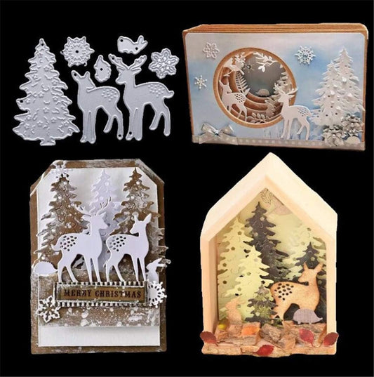 Metal Cutting Dies DIY Merry Christams Embossing Stencil Template Scrapbooking Card Making Mold Photo Album Arts Crafts Tools (2 Christmas deer-10.6x6.9cm)