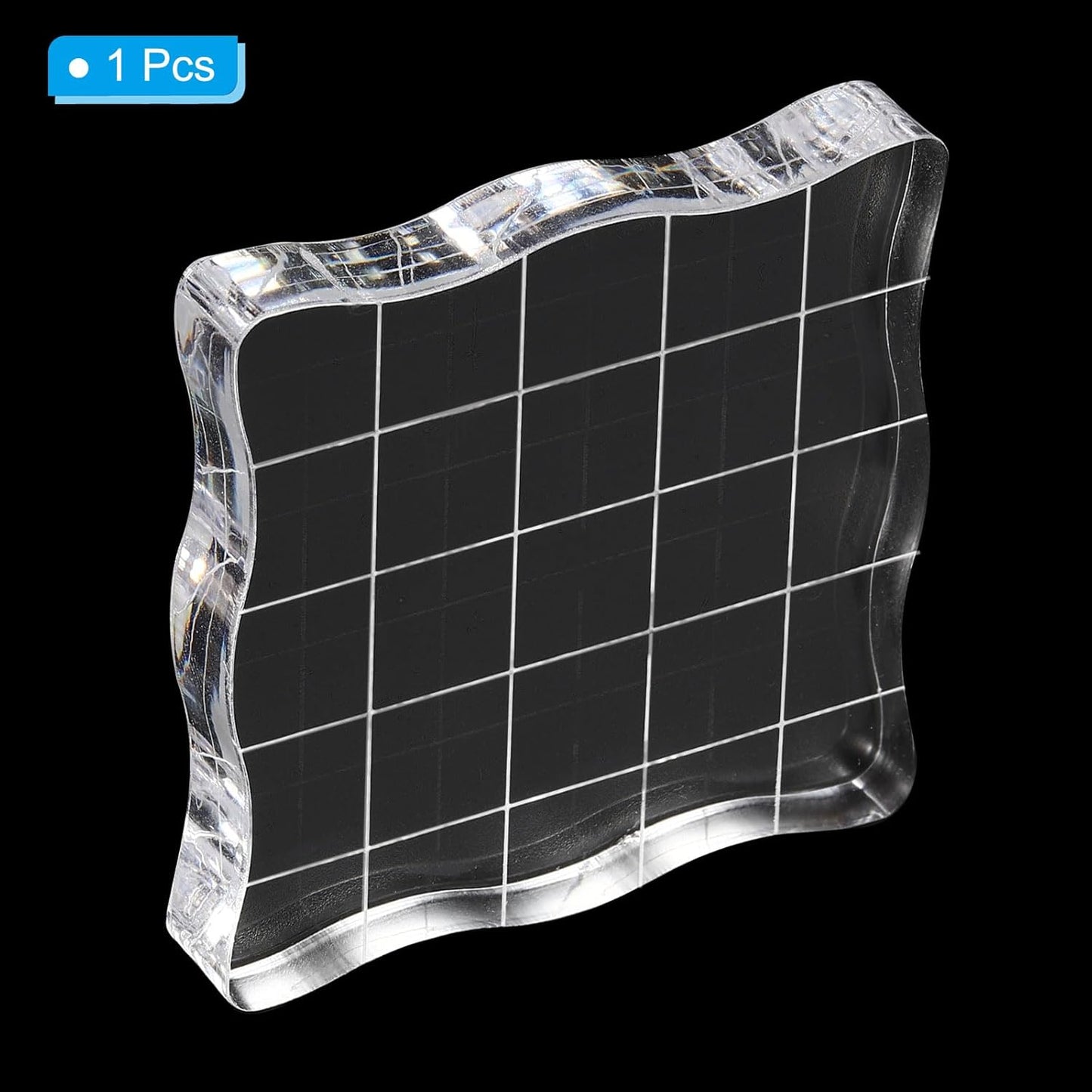 PATIKIL 2" x 2" Acrylic Stamp Block, Clear Stamping Block with Grid Lines Decorative Mounting Blocks Wave for Scrapbooking DIY Crafts Card Making