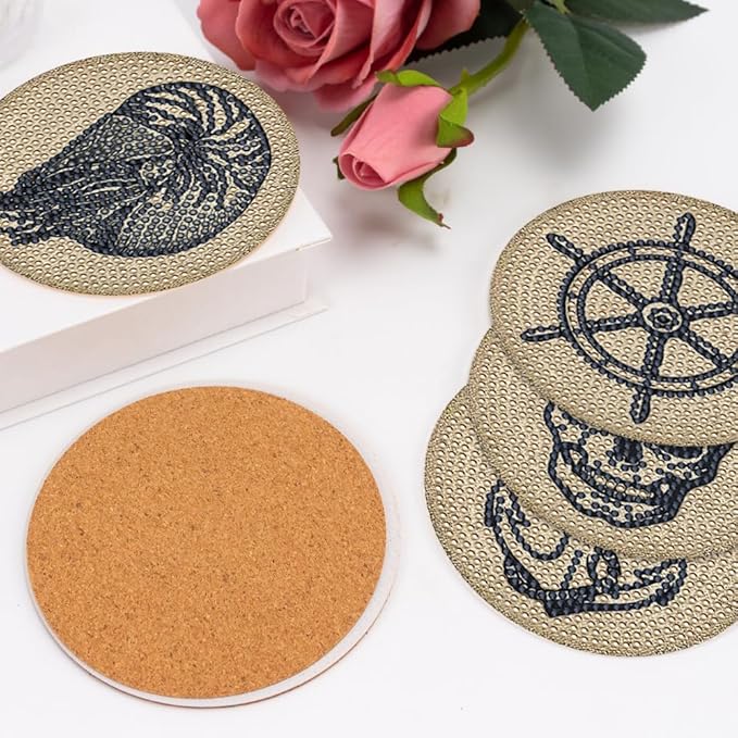 8 Pcs Diamond Art Painting Coasters with Holder, DIY Vintage Ocean Diamond Art Coasters for Adults Beginners 5D Gem Art Dots Paintings with Cork Pads Crafts Supplies