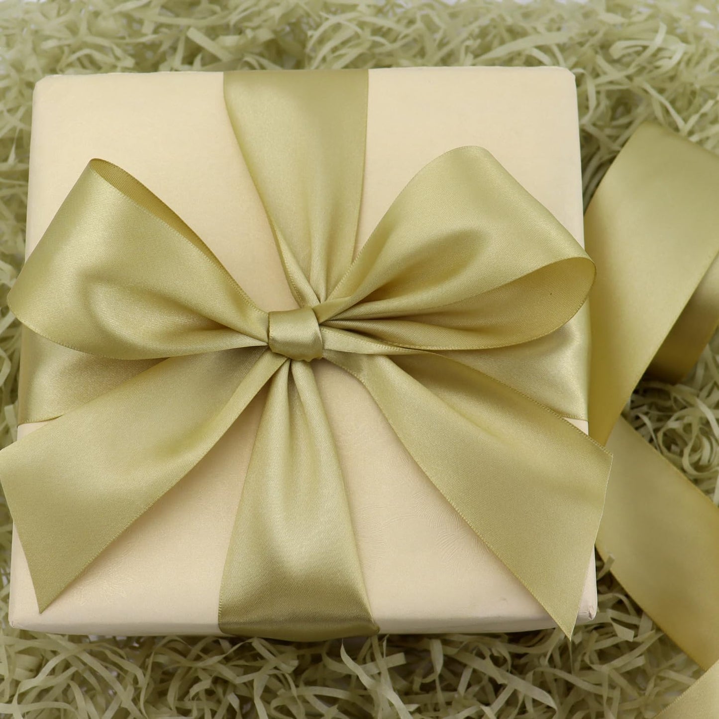 Champagne Gold Solid Satin Ribbon 2 Inch 25 Yards Solid Polyester Fabric Ribbon for Gift Wrapping Wedding Christmas Baby Shower Birthday Party Decoration Handmade Immortal Flower Craft