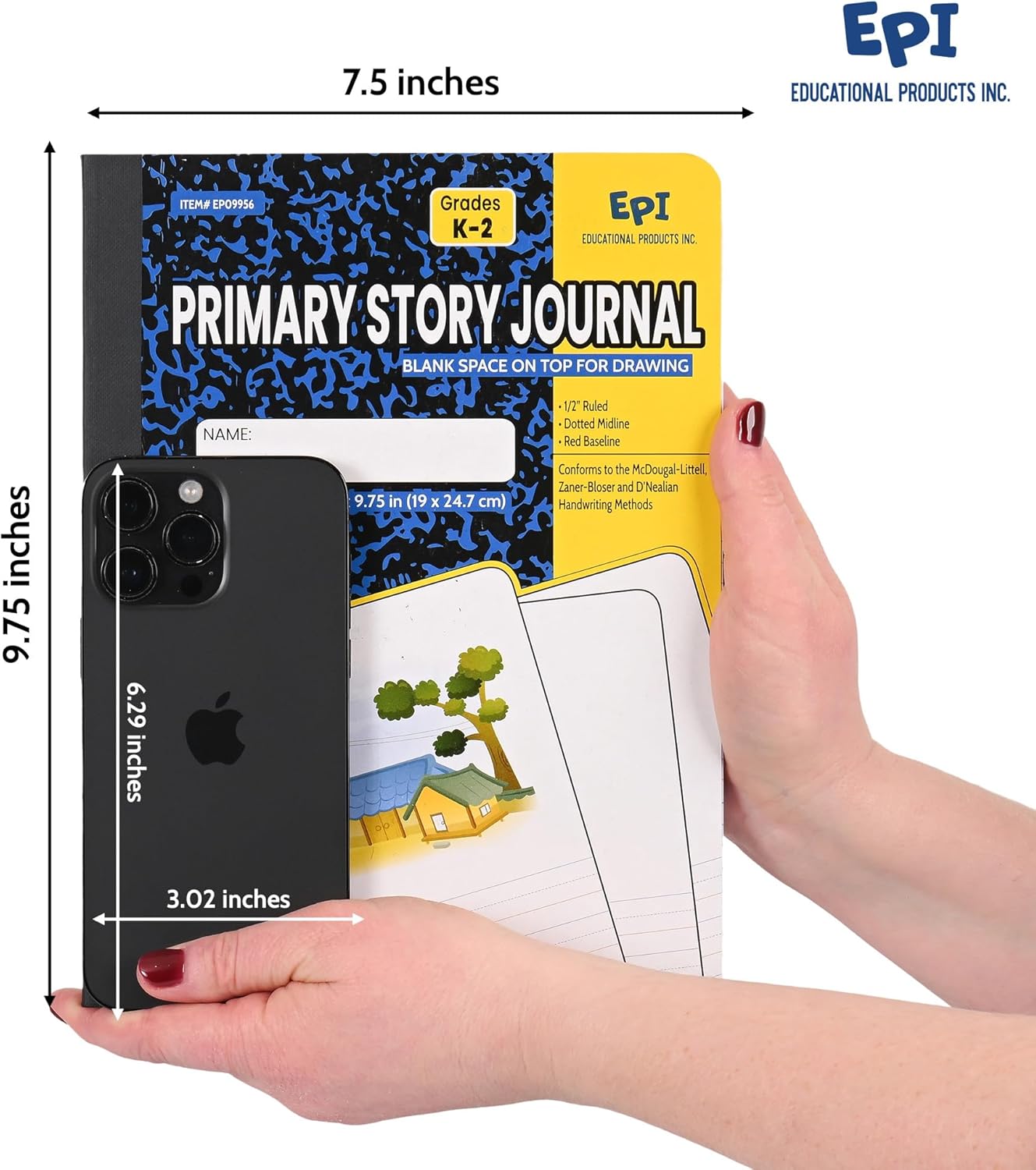 EPI Marble Hardcover Primary Ruled Composition Notebook | 200 Pages (100 Sheets), 9.75 x 7.5 in, Sturdy Sewn Binding | School, Office, Journaling, Notes - 12 Pack