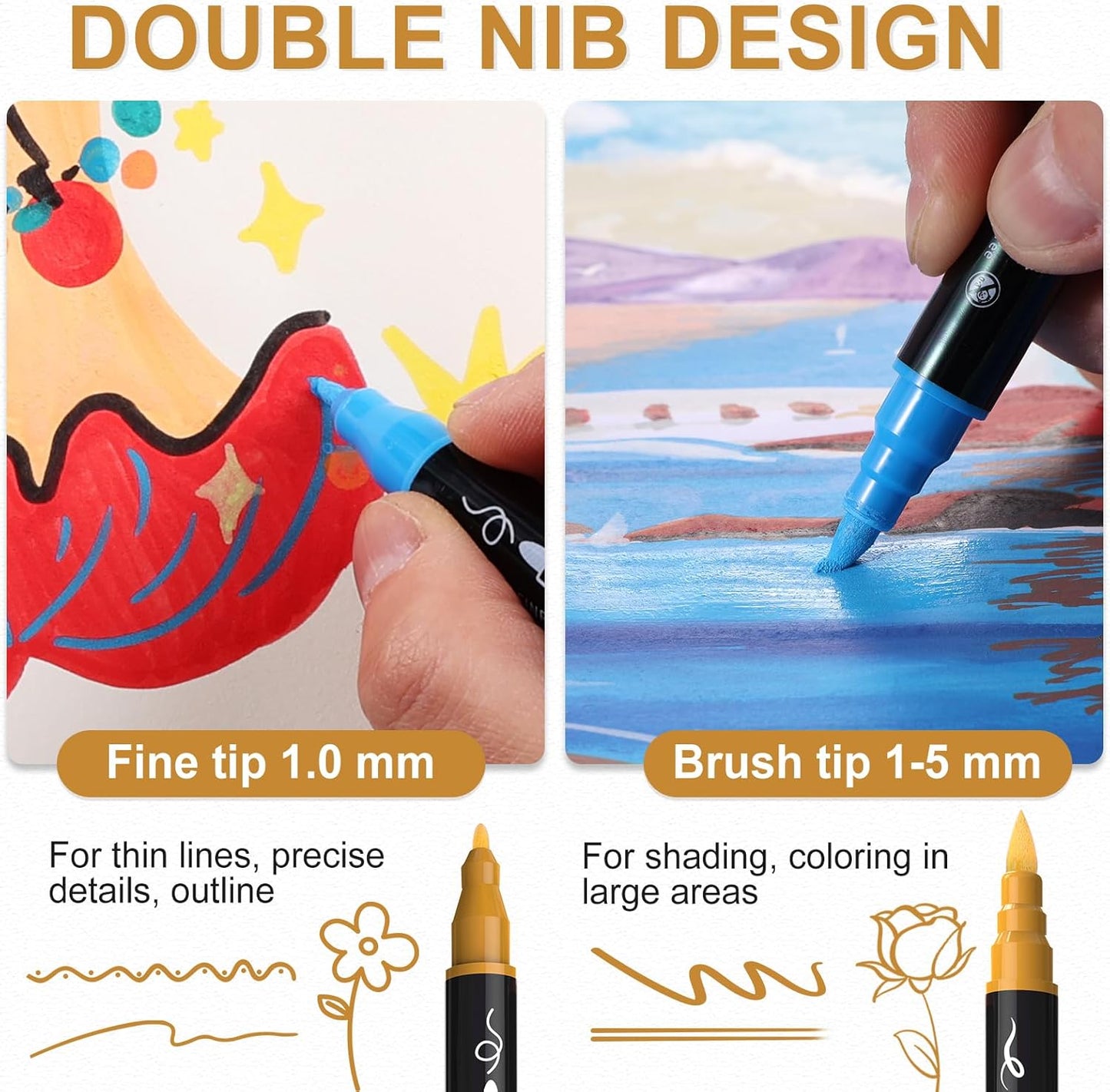 TOSAHRE Acrylic Paint Pens Markers 100 Colors Waterproof Dual Tip Acrylic Markers Set with Brush & Fine Tip Coloring Pens for Rock Painting Wood Scrapbook Fabric Glass Ceramic DIY Craft Art Supplies