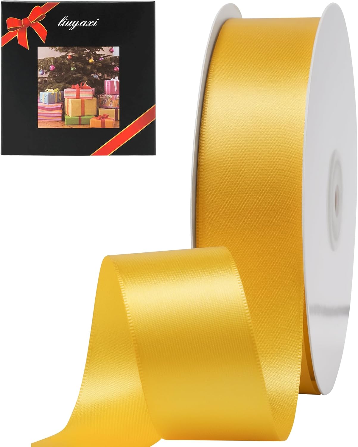 LIUYAXI Yellow Stain Ribbon, 1-1/2" X Continuous 50 Yards, Double Faced Fabric Ribbon Perfect for Gift Wrapping Wedding Birthday Party Chair Sash Christmas Hair Floral Craft Sewing