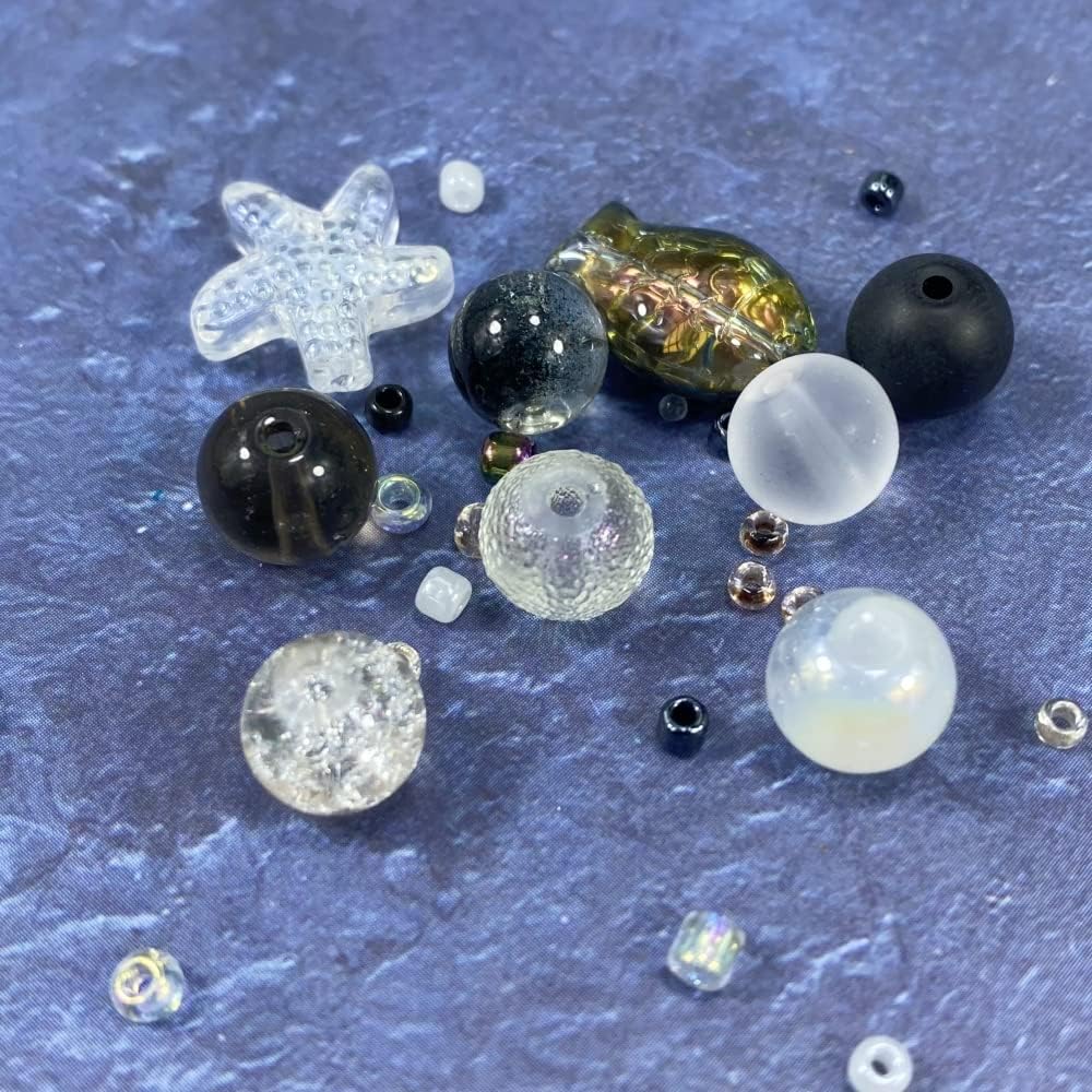 Assorted Glass Resin Beads Multi Size Colors Smooth Cracked Gravel Millet Spacer Beads for Bracelets Necklace Earring DIY Jewelry Making Craft(Moon Shadow White Series)