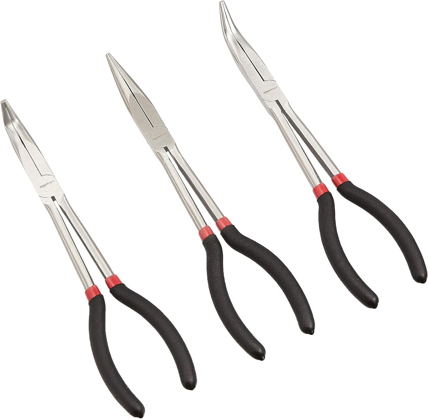 Amazon Basics Long Reach Needle Nose Pliers Tool Set, 3-Piece, Black