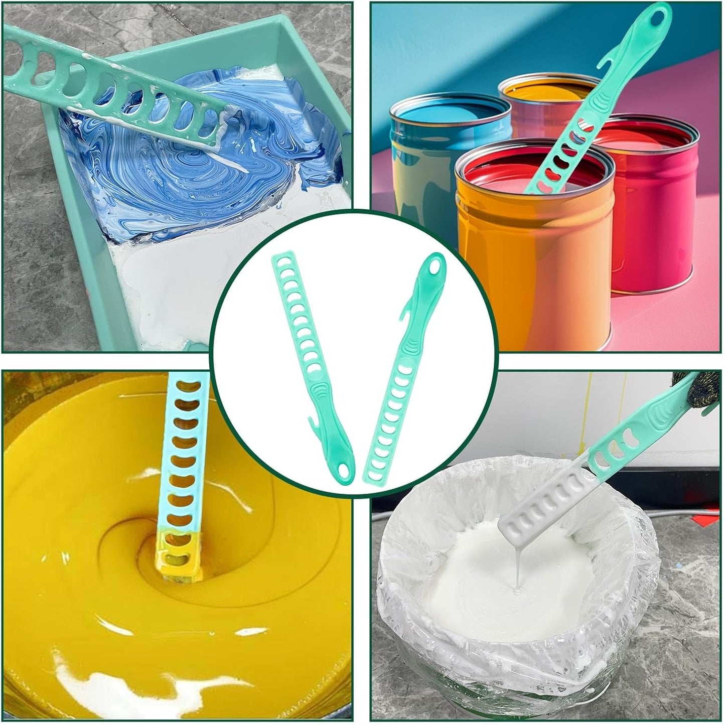 20 Pack Paint Stir Sticks, Plastic Reusable 10” Paint Stirring Rod for Art Project, Green Mixing Tool Painting Primer Epoxy Resin Chemical Liquid Glue DIY