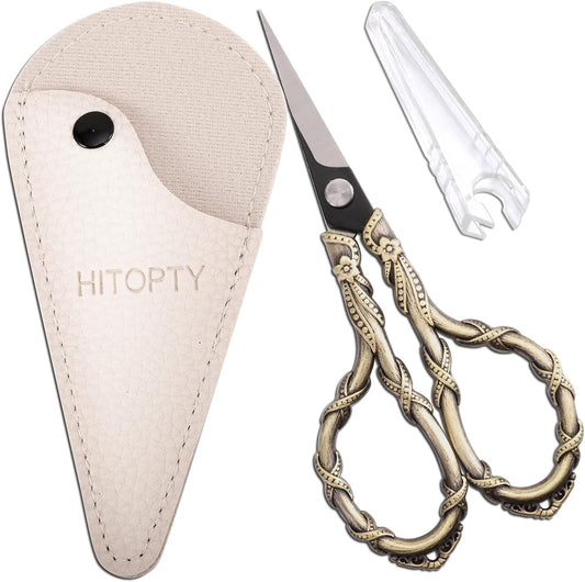 Sewing Scissors Small Sharp Vintage Embroidery Scissors, Tip Detail Thread Cutting Scissor for Craft Needlework Cross Stitch Daily Use Travel Shears with Cover