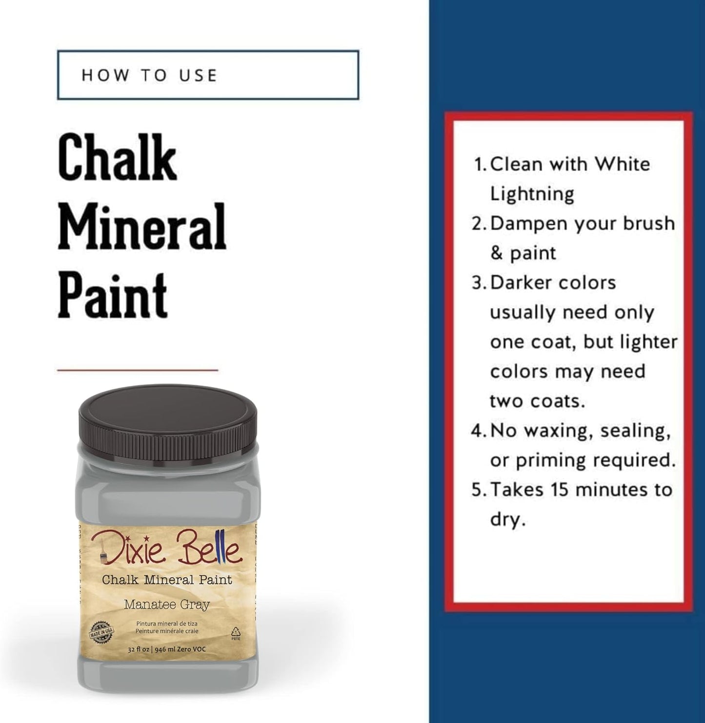 Dixie Belle Paint Company Chalk Finish Furniture Paint - Manatee Gray (32oz) - Matte Light Gray Chic Chalk Mineral DIY Furniture Paint