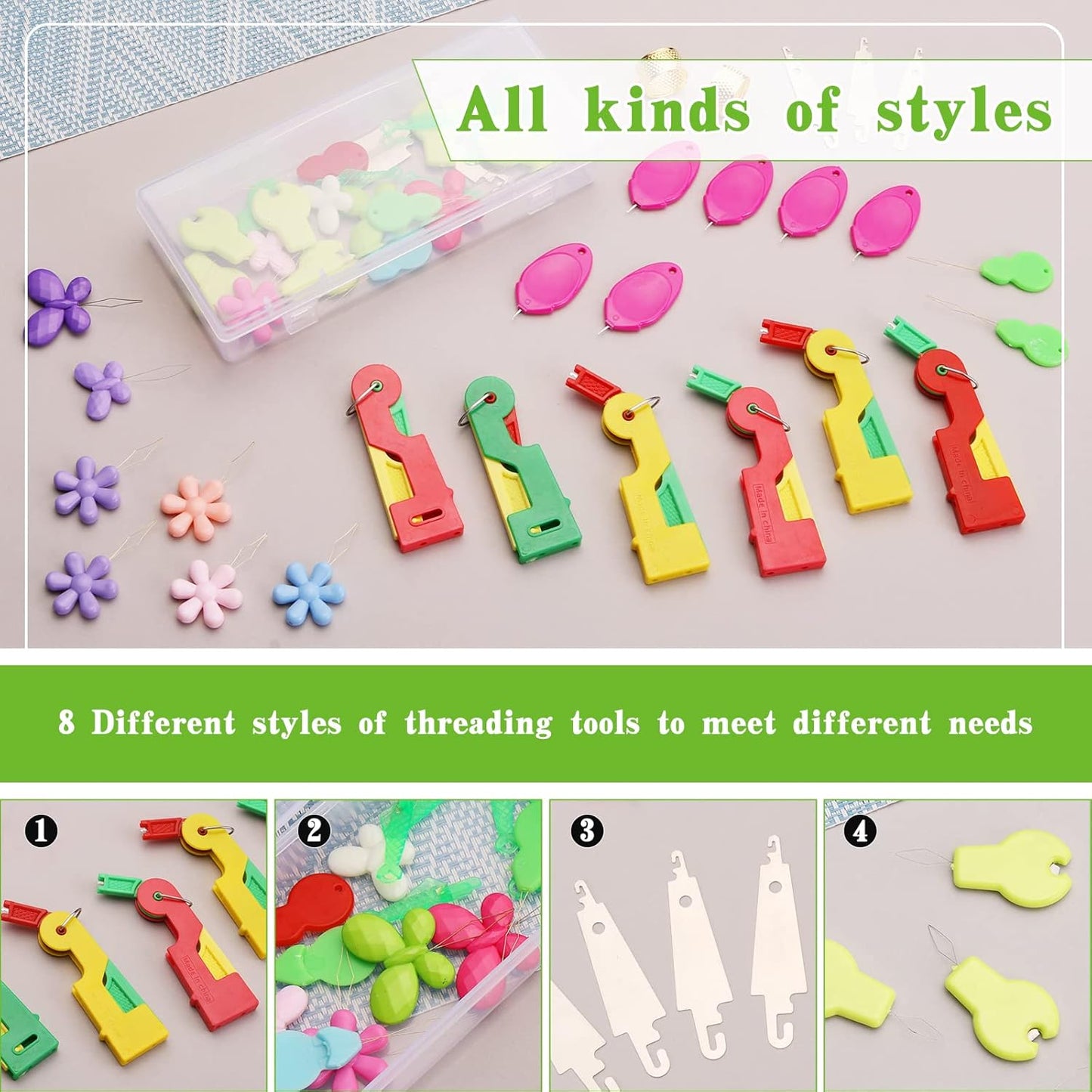 Fedmut Needle Threaders Set, 51 Pcs Needle Threader Tool Needle Threaders for Hand Sewing Craft, 9 Types Needle Threader with Thimbles Great for Hand Sewing Needle Work, Sewing Machine, Embroidery