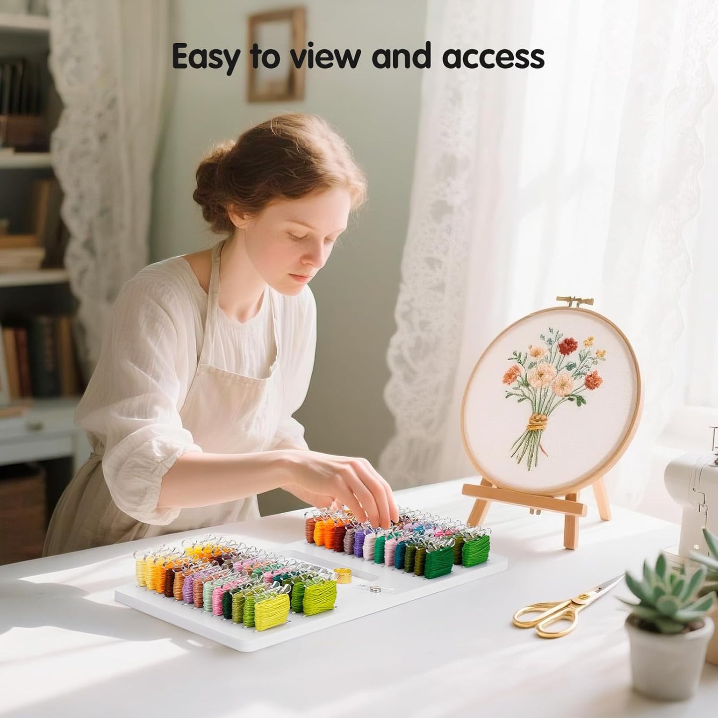 3mm Embroidery Floss Storage Organizer, 52-Slot Bobbin & Tools Tray with Magnetic, Embroidery Thread Organizer Holder for Cross Stitch Storage (Bobbins are Not Include)