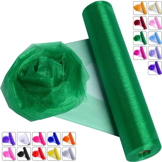 Crystal Organza Fabric Tulle - 16" by 50 Yards Sheer Fabric for Wedding Party Decoration Bridal Shower Tutu Roll Netting Spool Ribbon Wrapping (Green)