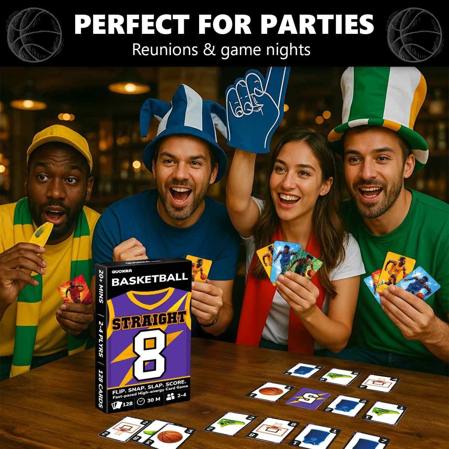QUOKKA Basketball Fast-Paced Card Game for Kids & Adults – 128 Cards & Easy Rules – Quick & Fun Matching Game – 2-4 Players – Ages 8+ – Perfect for Family Games Night, Travel and Parties