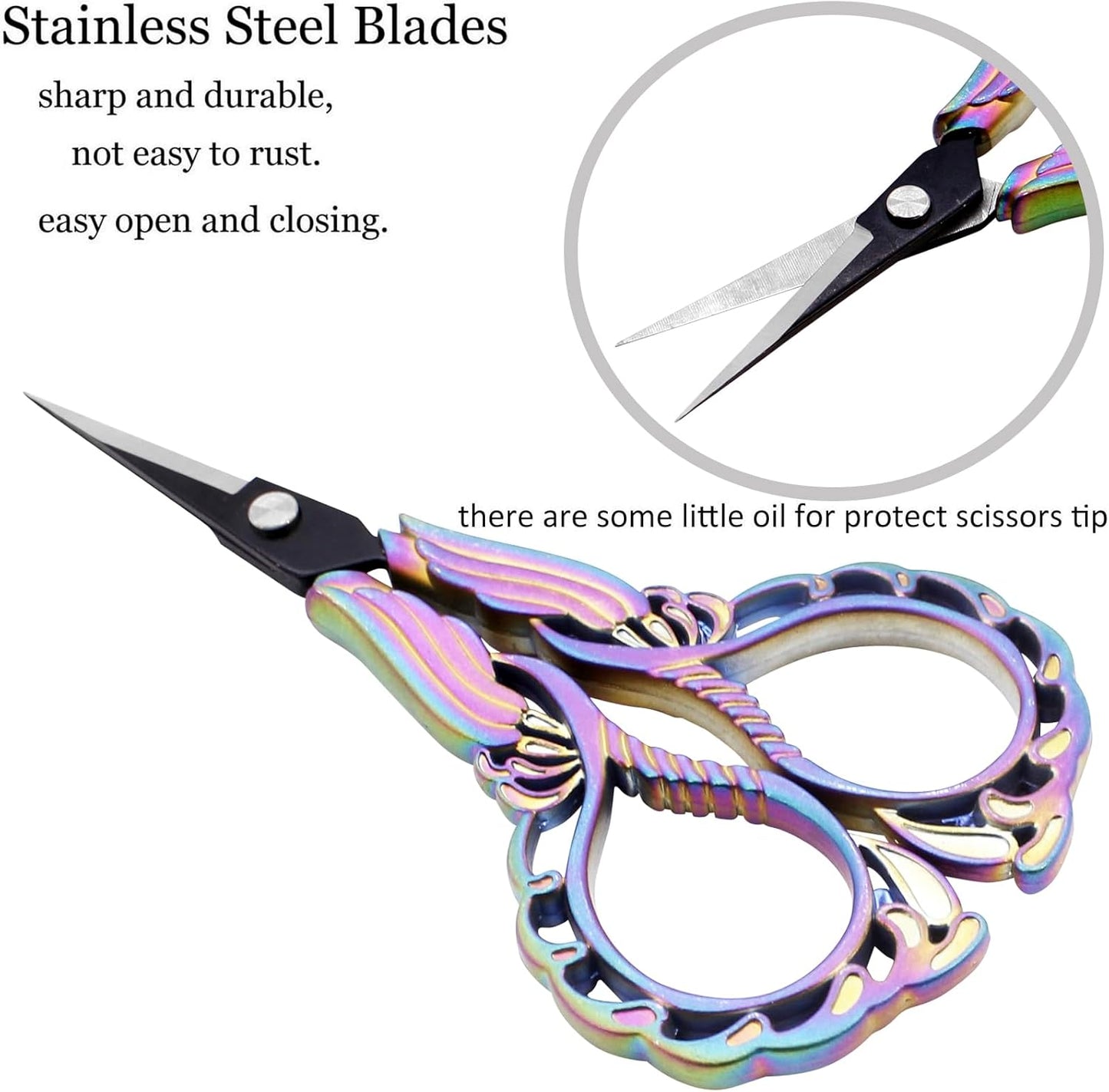 BIHRTC 4.5 Inch Vintage Embroidery Scissors with Artificial Leather Cover Stainless Steel Sharp Pointed Tip Scissors Shears Cross Stitch Sewing Crochet Scissors for Crafting Crochet Sewing