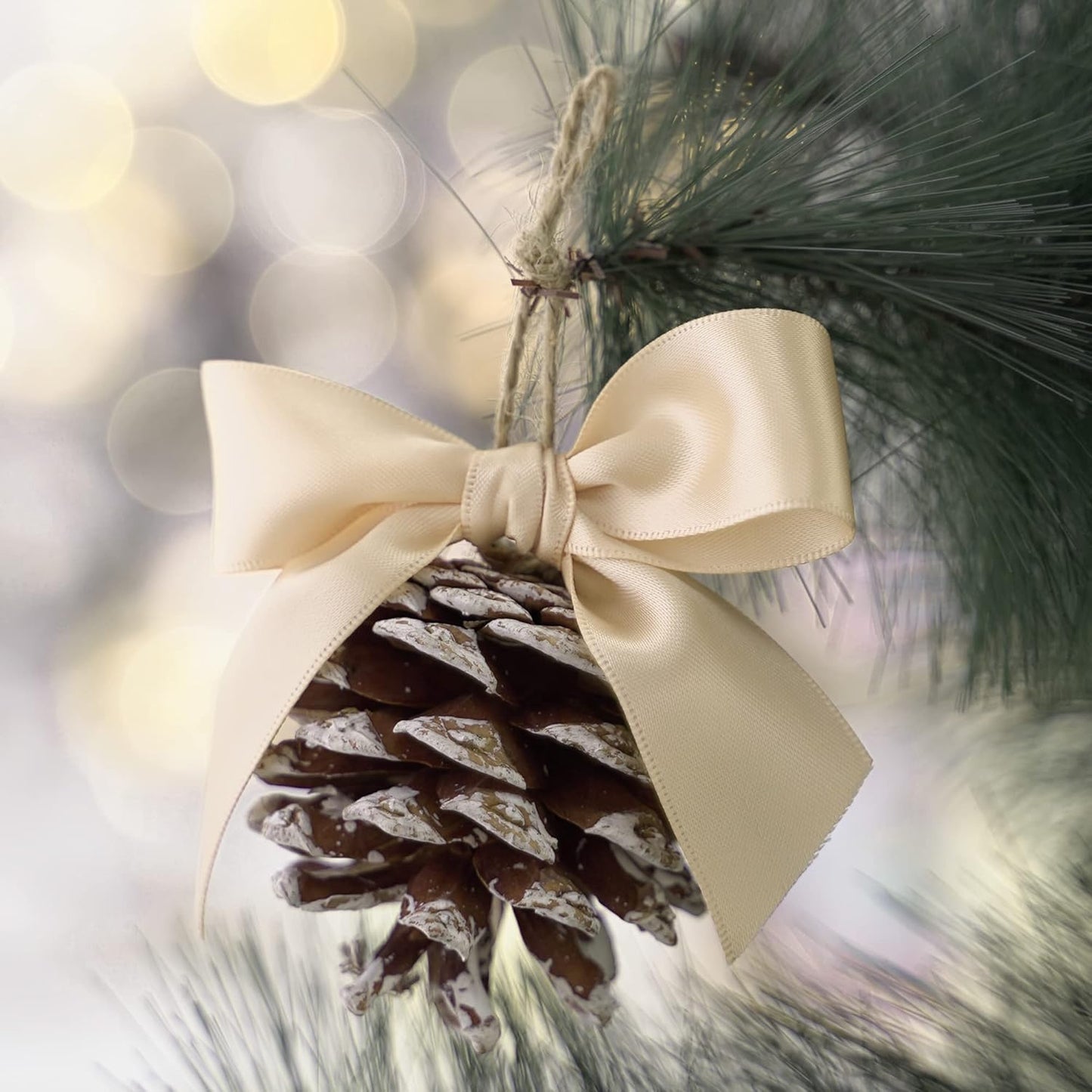 HUIHUANG Champagne Satin Ribbon 1 inch Silk Satin Ribbon 50 Yards Double Face Satin Ribbons for Wedding Decor Christmas Gift Wrapping Tree Decor Bows Bridal Floral Bouquet Invitation Card Party