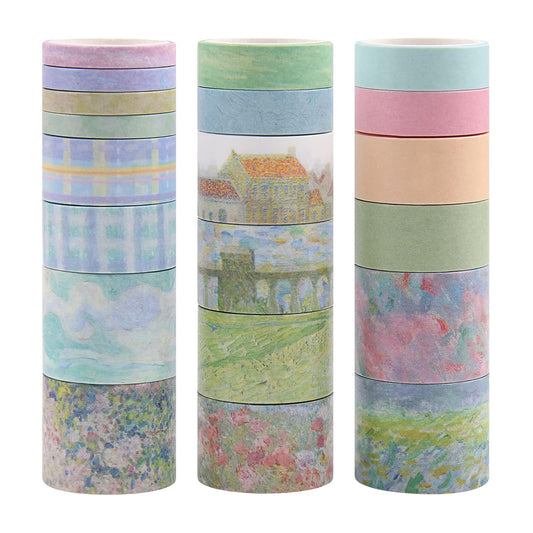 Dizdkizd Floral Green Washi Tape Set, 20 Rolls Cute Seasonal Masking Tape Aesthetic Journaling Supplies for Planner Scrapbooking Calendar Card Making