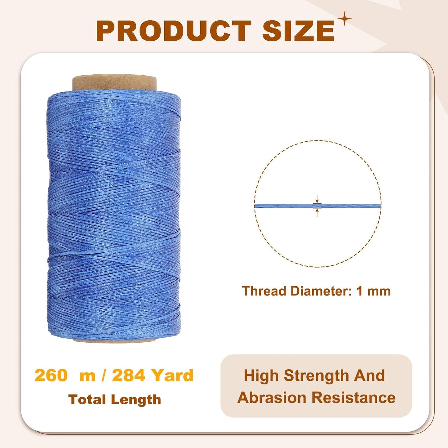 PATIKIL 284 Yard Flat Waxed Thread 150D 1mm Leather Sewing Cord for Repairing Shoes Bags Wallets Jewelry Making DIY Leather Craft, Bright Blue