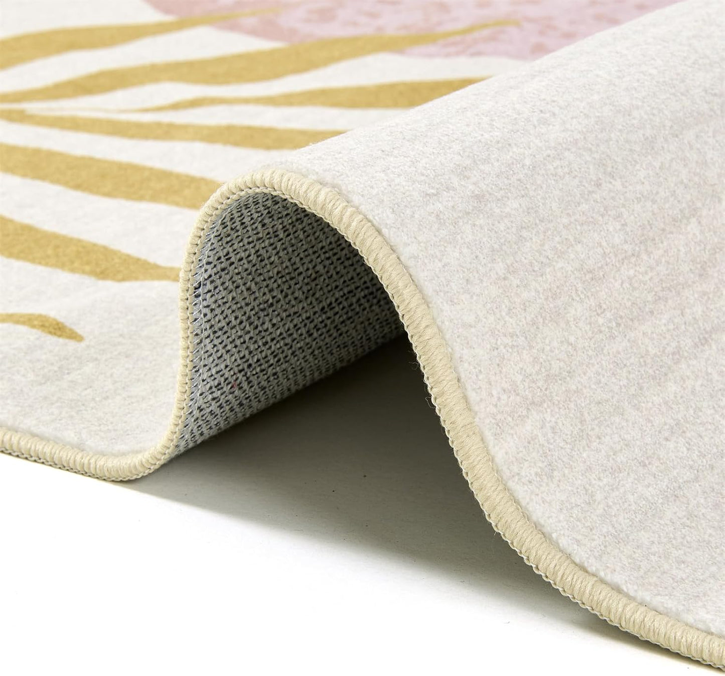 RoomTalks Cute Pink Nuresry Rug Washable, Boho Modern Contemporary Aesthetic 4x6 Area Rugs for Bedroom Dining Living Room Dorm, Abstract Art Tropical Leaves Thin Indoor Entryway Rug Carpet