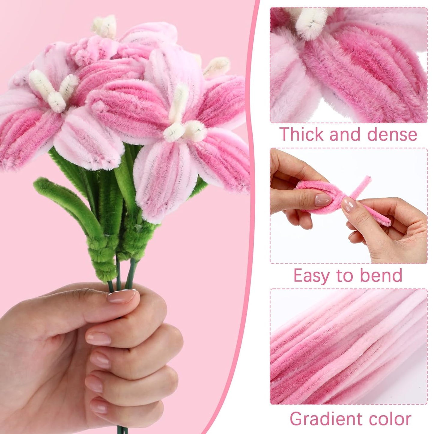 DaisyInner 700 Pcs Halloween Fall Pipe Cleaners Craft Bulk Pastel Chenille Stems Flower DIY Gradient Colored Fluffy for School Classroom Thanksgiving Christmas Party Supplies(Pink Theme)