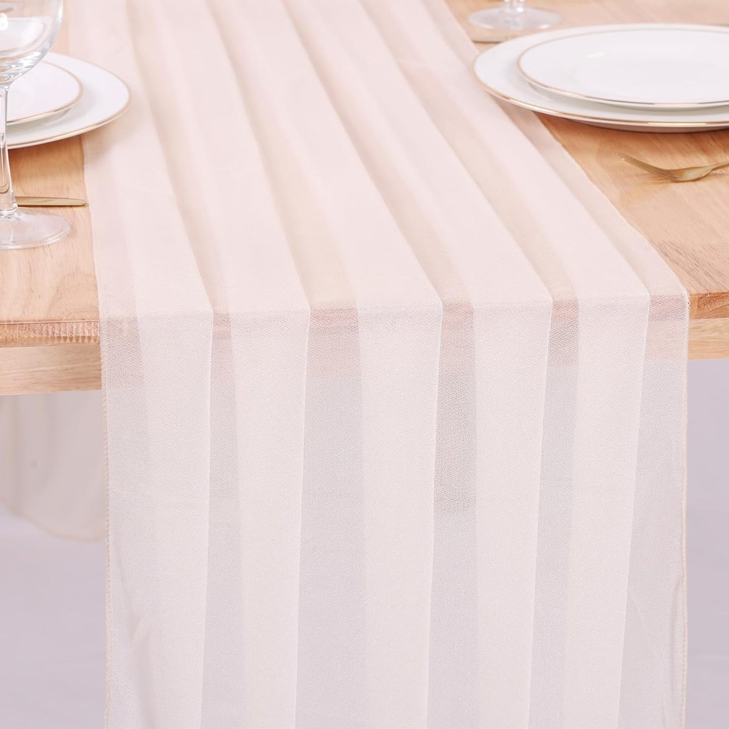 Beige Chiffon Table Runner 10ft Long Romantic Wedding Table Runners 30 x 120 Inches Elegant Sheer Fabric Drapes Bridal Party Cake Table Decoration