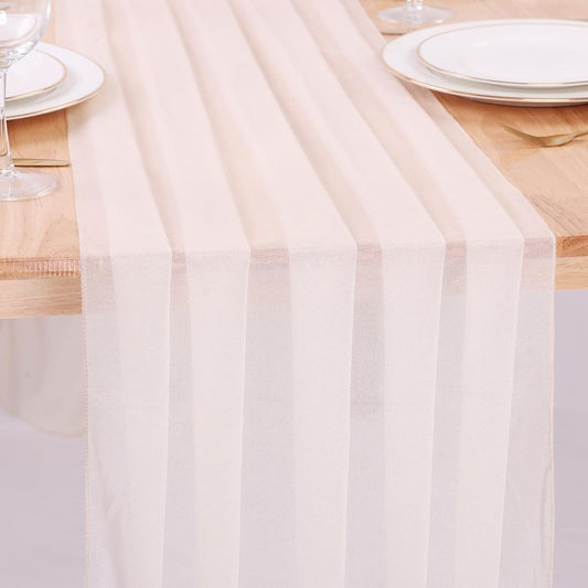 Beige Chiffon Table Runner 10ft Long Romantic Wedding Table Runners 30 x 120 Inches Elegant Sheer Fabric Drapes Bridal Party Cake Table Decoration