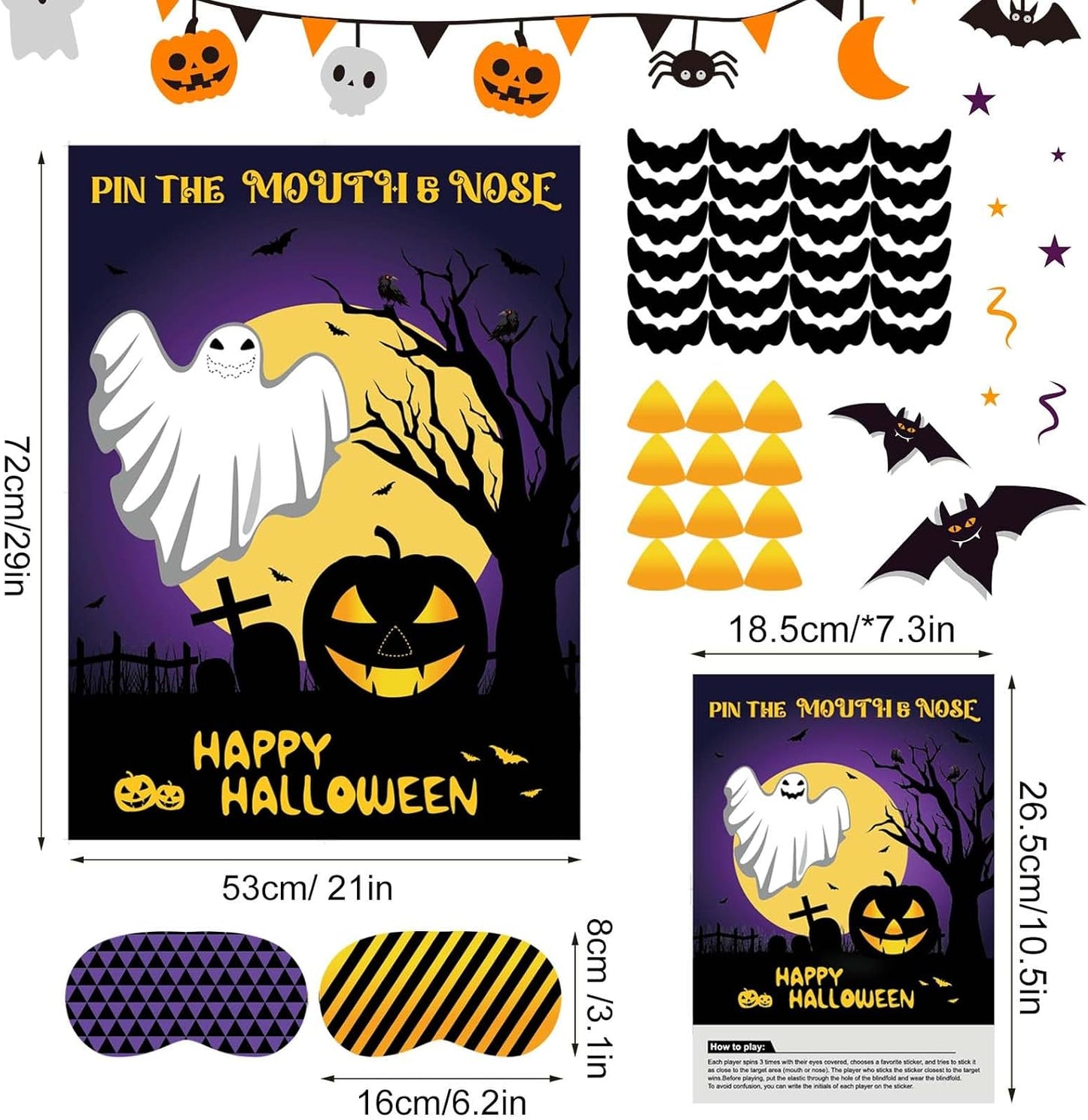 ASTARON Halloween Party Games, Pin The Mouth on Ghost Halloween Party Activities Classroom Games for Children, Kids Birthday Party Games Halloween Party Supplies