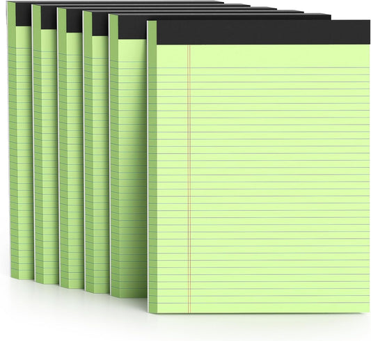 300 Sheets Green Legal Pads 8.5 x 11 College Ruled Paper 6-Pack Note Pads Narrow Ruled 50 Sheets per Notepad Perforated Writing Pad Durable Sturdy Back 8x11 Pads of Paper