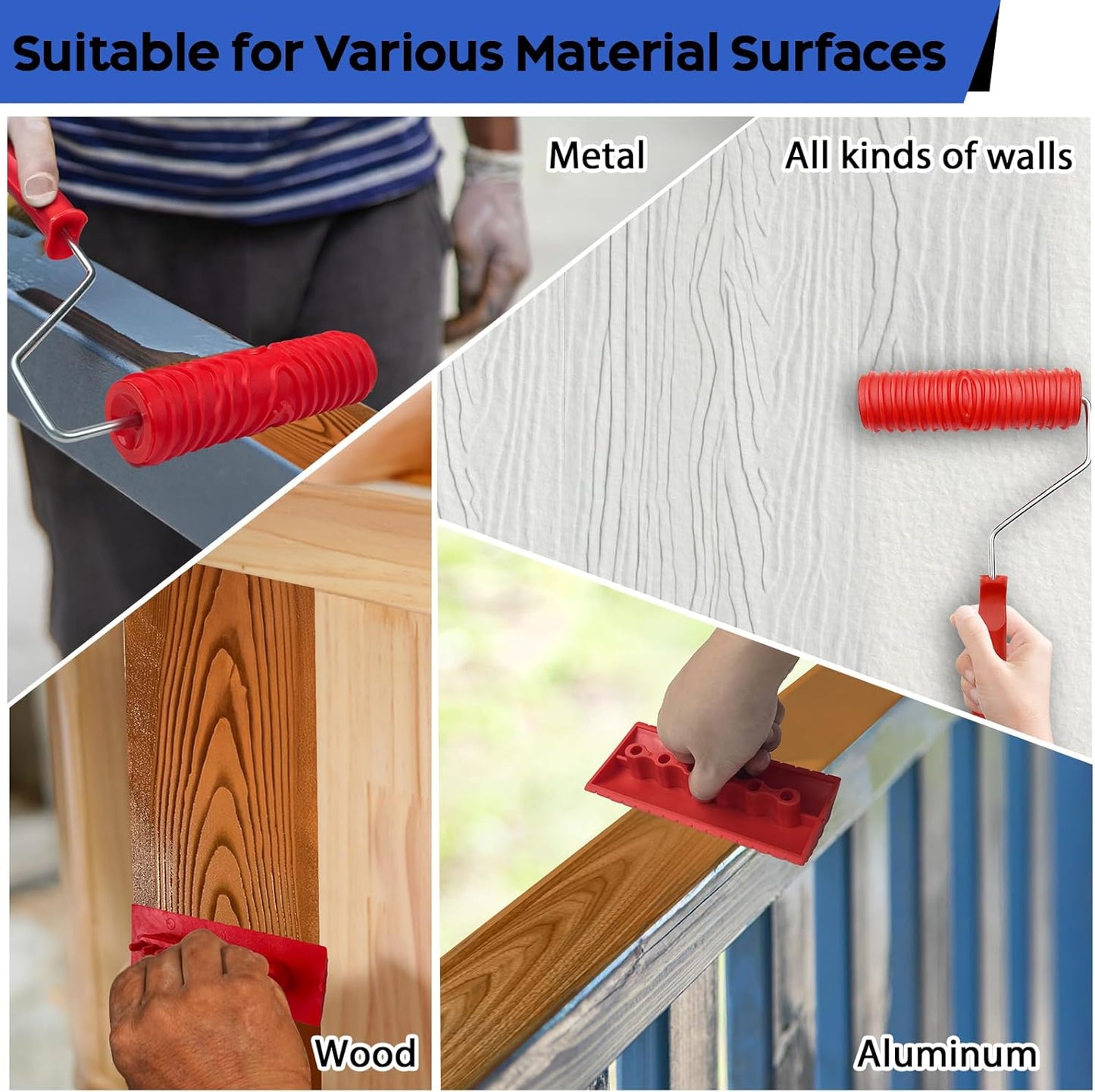 18PCS Wood Grain Tool, Wood Graining Tool Set with Extra 12pcs 4inch Paint Roller Kit with Tray，Rubber Wood Grain Roller Tool for Painting Look Like Wood,Natural Wood Grain Maker,DIY Room Art