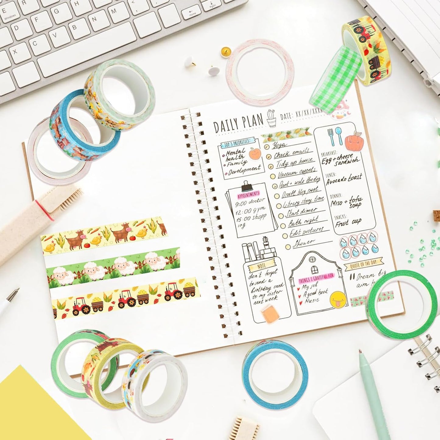 12 Rolls Farm Animals Washi Tape Set, Farmhouse Cow Sheep Pig Ducks Decorative Tapes, Fall Cute Cartoon Masking Tape for Journaling Scrapbook Journals Planners DIY Crafts Christmas Party Decor 16.4FT