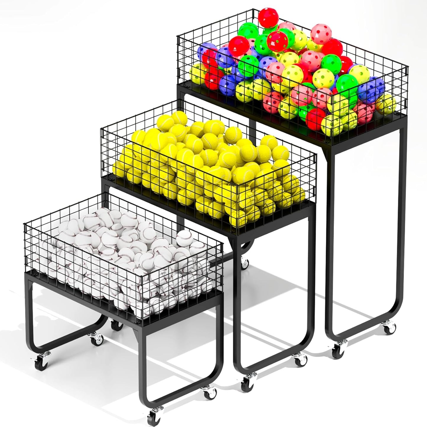 Ball Storage - 22.83" Basketball Cart With Wheels Garage Volleyball Storage Sport Equipment Holder Organizer For Indoor Outdoor,Metal Storage Rack For Playgroup,Gym And School