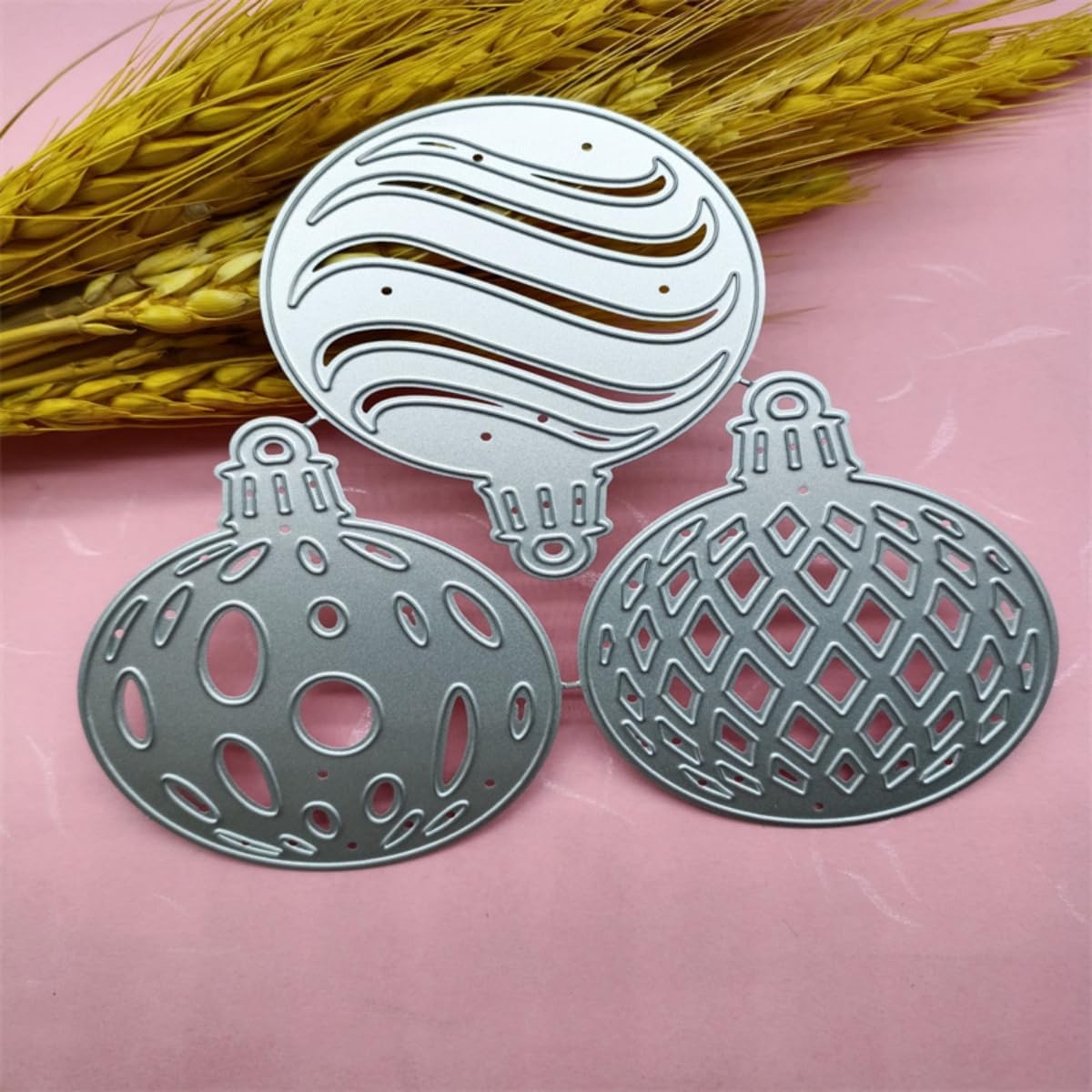 Mvchifay Cutting Dies for Card Making Metal Die-Cuts Scrapbooking Tool Hollow Frame DIY Craft Punch Template Embossing for Paper Album Decor(3 Christmas Balls-12x12cm)
