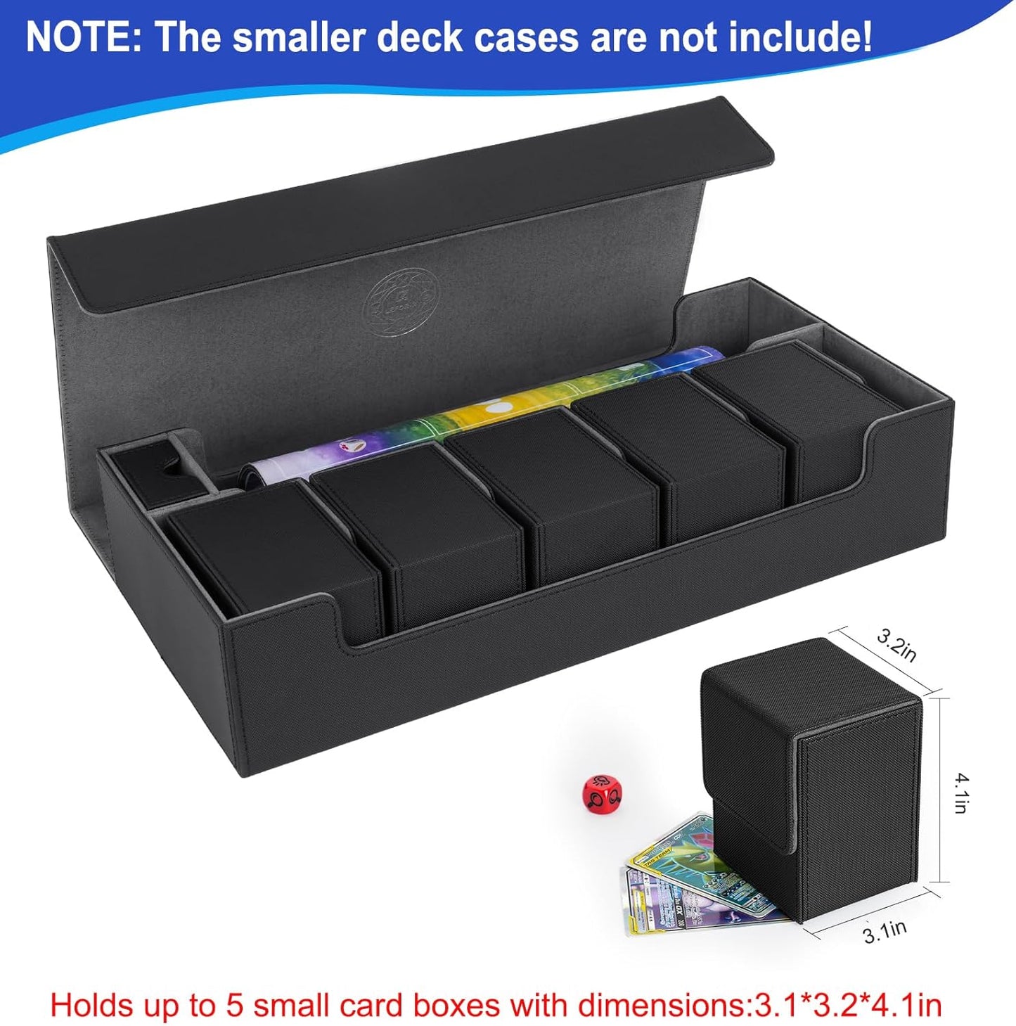 Card Deck Box,X-Large Premium Trading Card Storage Case with Mat and Dice Compartment,Magnetic Game Deck Display Case Compatible with MTG/TCG/Yugioh/Magic/Commander(Black＆Grey)
