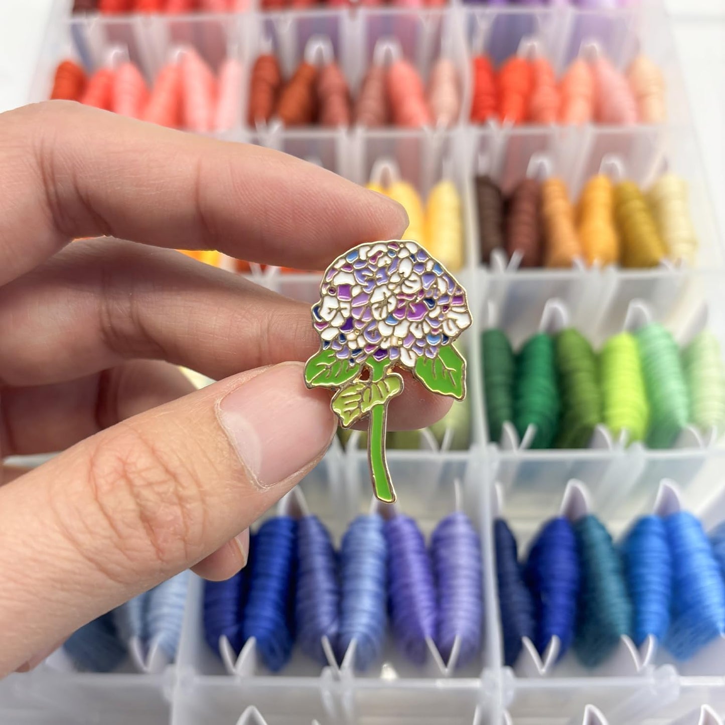 Hydrangea Magnetic Needle Minder for Cross Stitch – Strong Needlepoint Holder, Embroidery Sewing Magnet – Secure & Decorative Needle Minders for Stitching & Crafting (Purple Hydrangea)