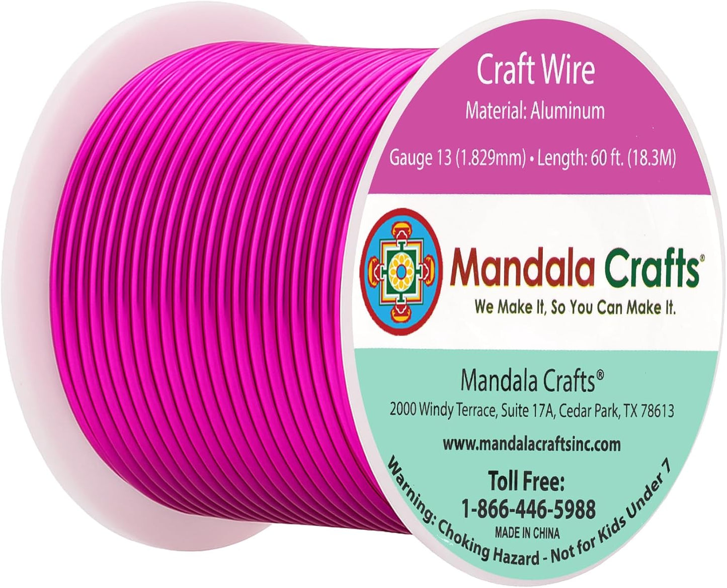 Mandala Crafts 13 Gauge Anodized Aluminum Craft Wire for Jewelry Making - 60 FT Colored Flexible Magenta Wire - Bendable for Bonsai Armature Crafting Sculpting