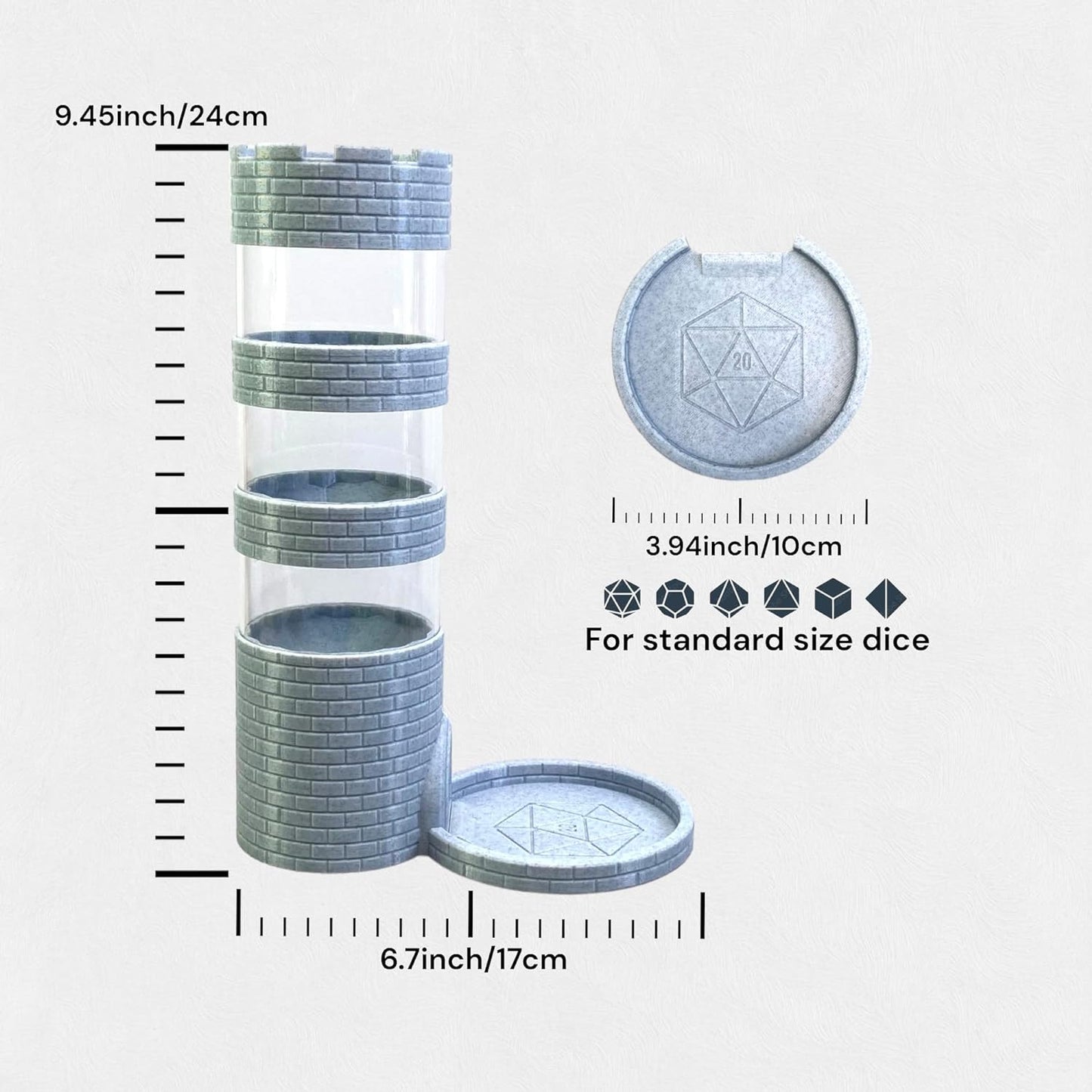 Castle Dice Tower Works with Standard Size Rollers, for TRPG Board Games, with A Set of Dice in Random Color