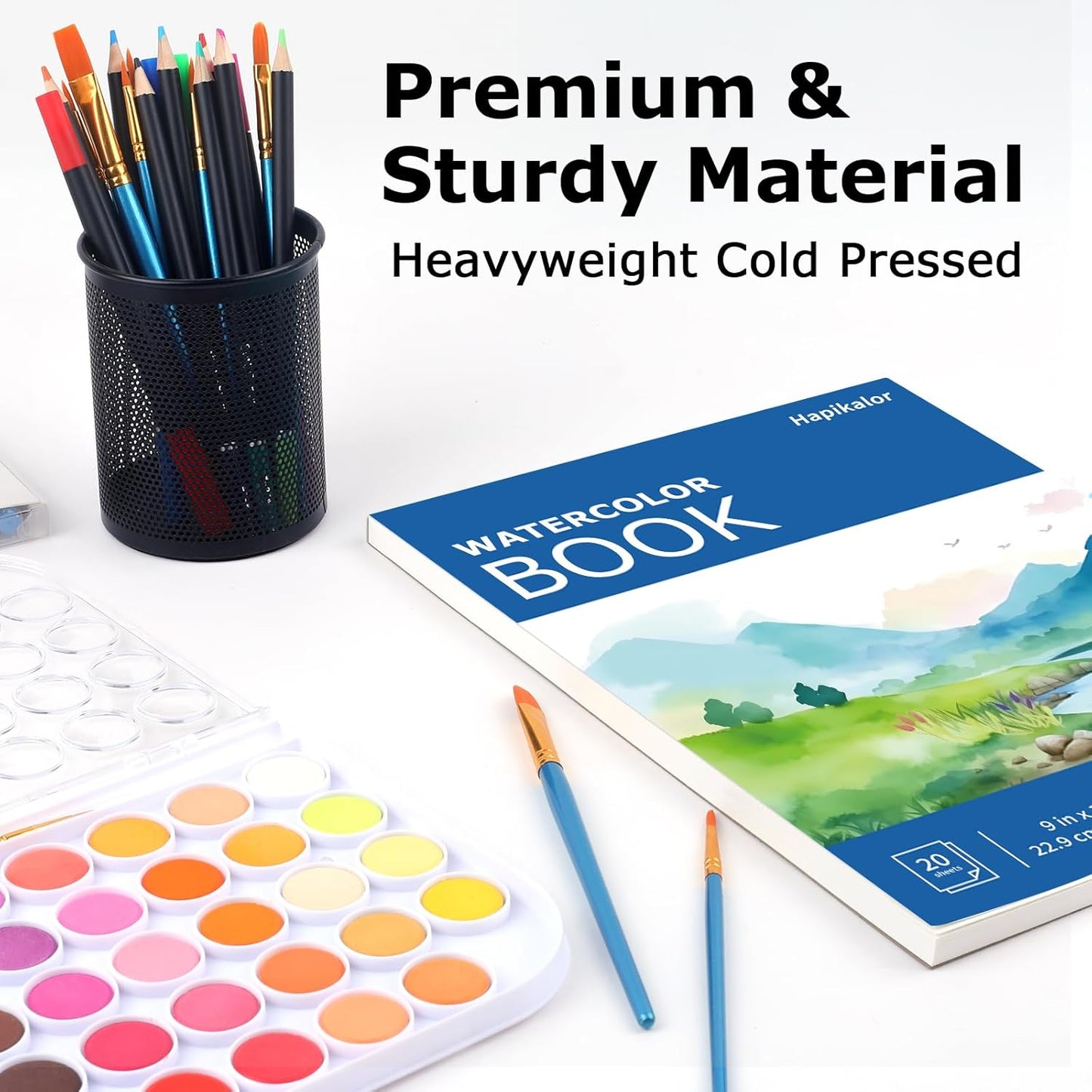 Hapikalor 9"x12" Watercolor Paper Pad, 2-Pack, 140lb/300gsm Artist Painting Drawing Paper Book, Art Supplies for Adults Kids, Watercolors, Watercolor Paint Set, Sketchbook, Journal, Blue