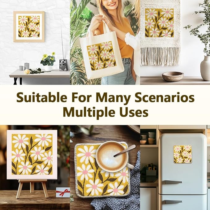 Doodlream Daisy Flowers DIY Punch Needle Embroidery Kit for Adult Beginner, 9.4" Floral Punch Stitching Craft Set for Starter with Frame, Fabric Pattern, Threader, Yarn, Pinch Needle