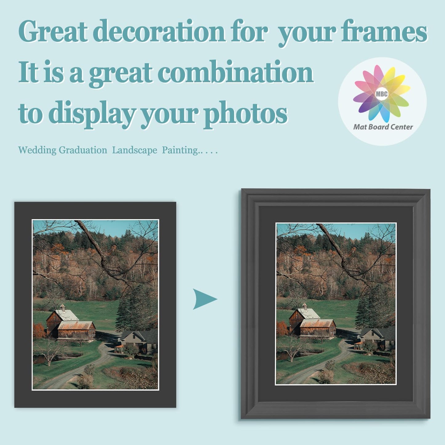 MBC Mat Board Center, 5 Pack 11X14 for 9X12 Black Picture Mats Frame Mattes, Bevel Cut, Acid Free, 4-Ply Thickness