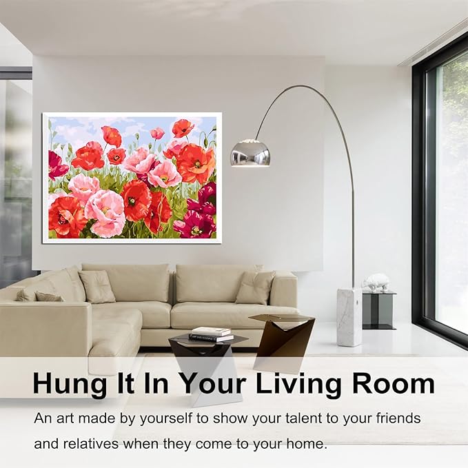 BAISITE Paint by Numbers Kit for Adults Beginners,20" Wx16 L Canvas for Painting Kits for Adults in Colorful Box Poppy Flowers-BSC001