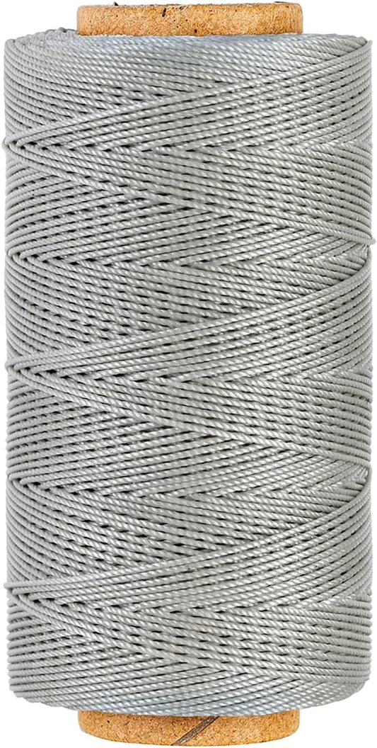 Bonded 0.8mm Round Waxed Polyester Cord, 3-ply Wax Coated Thread, 197 Yards Stiff String for Heavy Duty Fabric, Leather Sewing, Book Binding, Upholstery Repair, and Macrame Jewelry - Gray