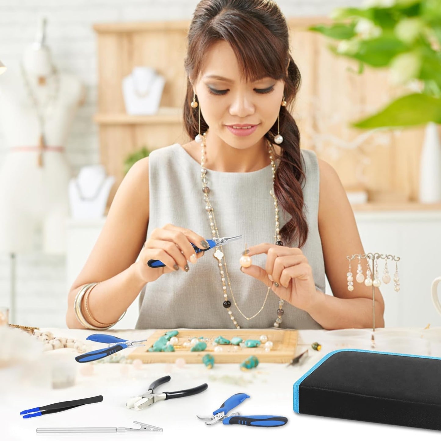 Toolour Jewelry Pliers Set Jeweler Making Tools Kit,Mini Craft Pliers Tool for Adults Beginner,Jewelry Making Supplies DIY Beading Hobby Crafting Wrapping Crimping Cutting Repair