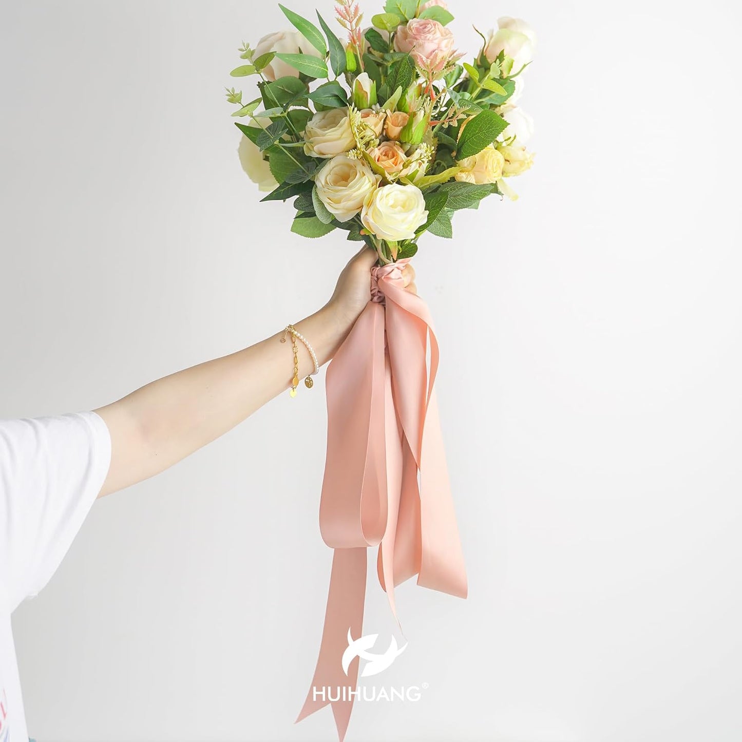 HUIHUANG Rose Gold Pink Ribbon for Wedding, 2" Double Face Misty Rose Satin Ribbon for Flower Bouquet, Dress Chair Sashes, Invitations Card, Gift Wrapping, Bows, Crafts, Holiday Decor -25 Yards/Roll