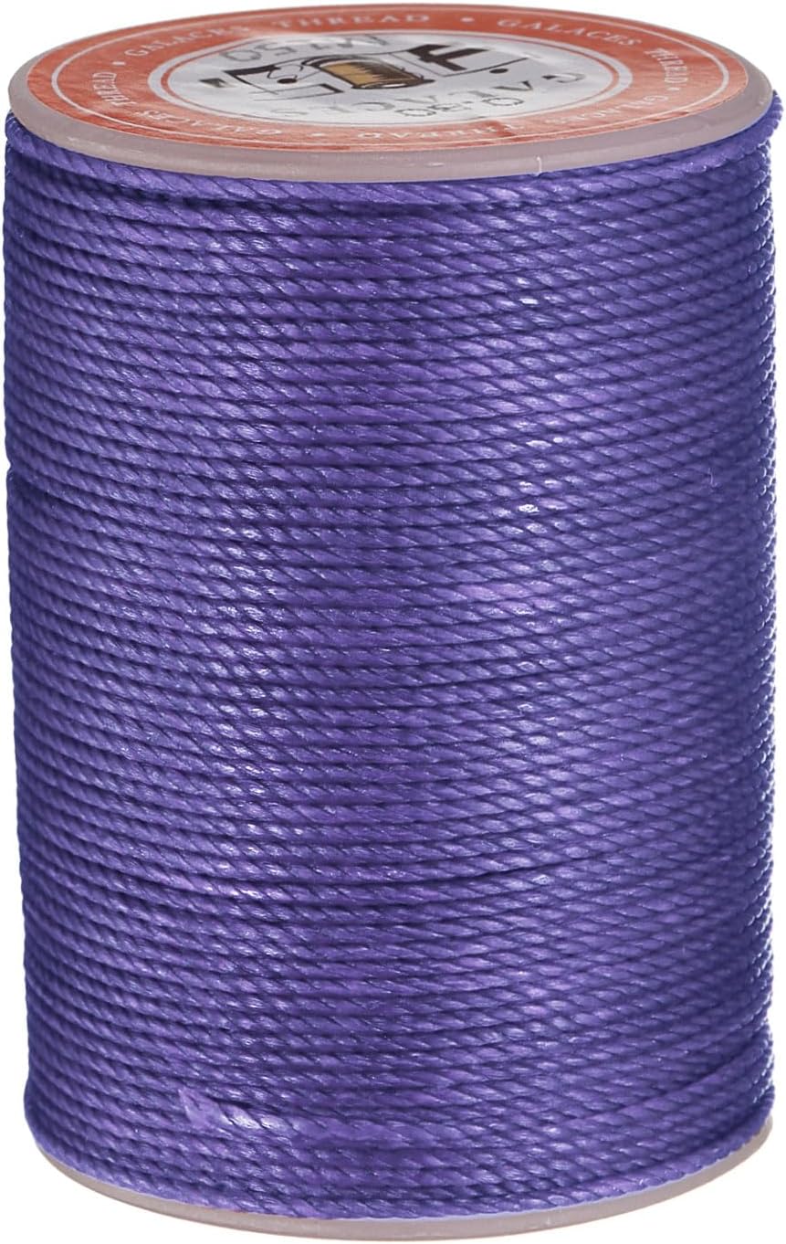 uxcell Round Leather Sewing Waxed Thread, 55m / 60 Yards Wax Polyester String, 0.8mm Waxed Stitching Cord for Leather Crafts, Bookbinding, Bracelets Braided, Purple