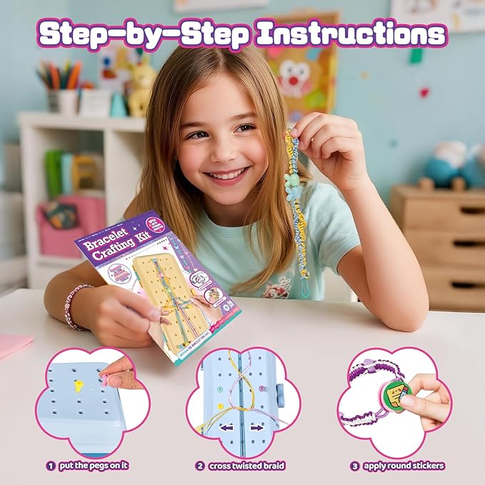 Cmiolacuna Friendship Bracelet Making Kit for Girls, 3-Layer Storage Box Arts and Crafts Bracelets Jewelry String Maker Kit Ages 8-12,Best Christmas Birthday Gift for Girls 6 7 8 9 10 11 12 Year Old