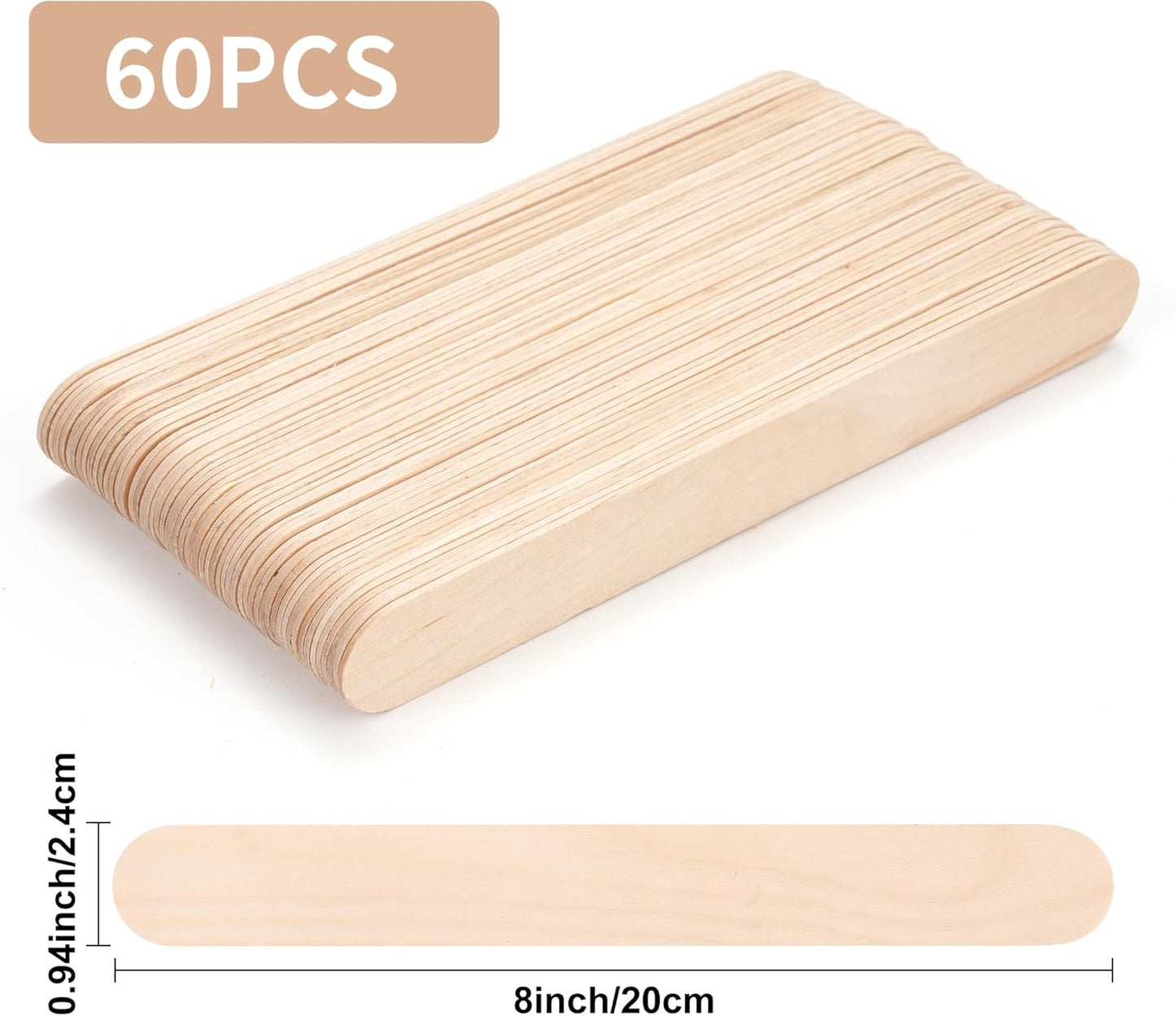 60 Pieces Jumbo Craft Sticks, 8 Inch Natural Wooden Popsicle Sticks, Multi-Functional Ice Cream Sticks for Crafts, Tongue Depressors, Hair Removal and Waxing Sticks, Plant Labels, DIY Classroom Crafts