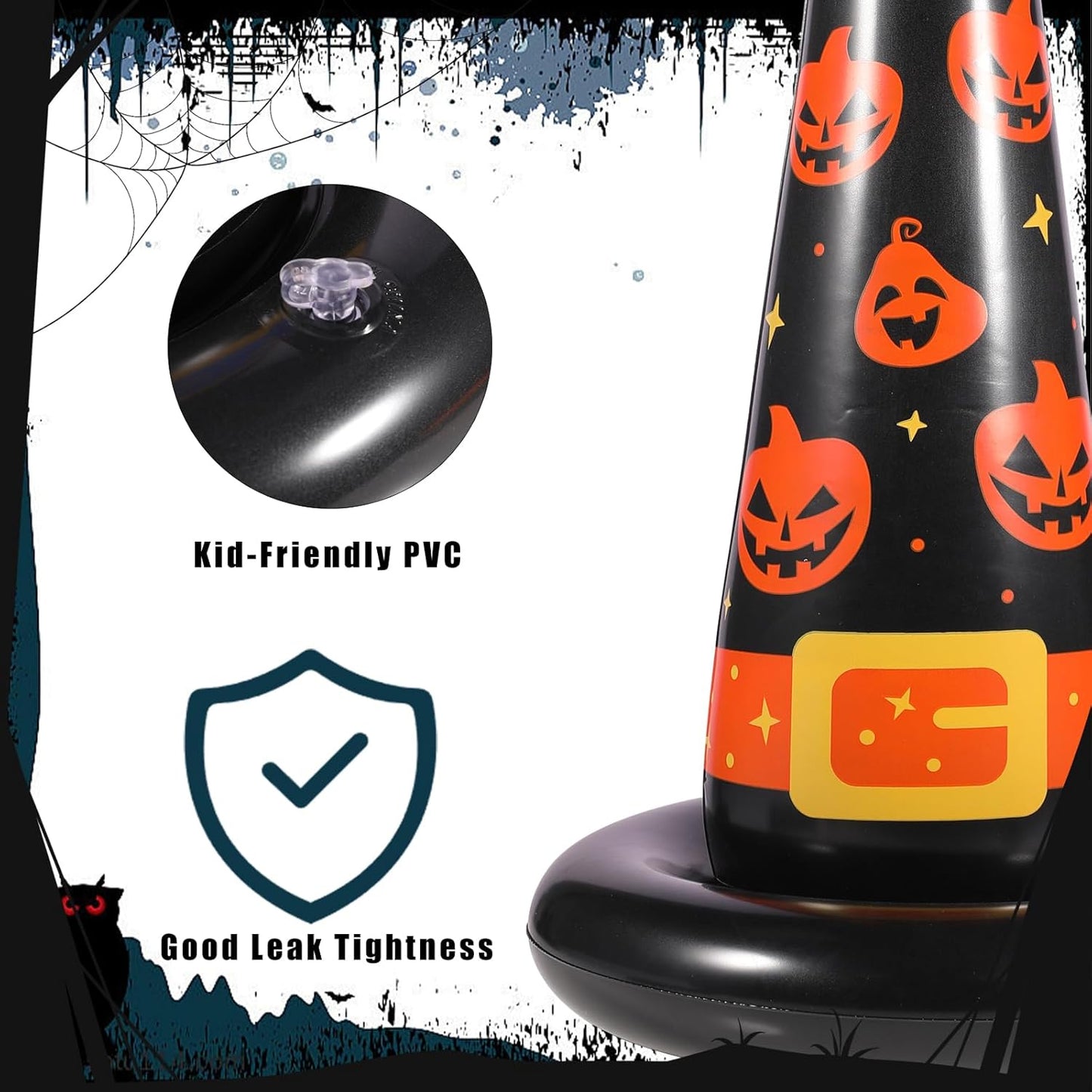 Halloween Ring Toss Game Set, 5Pcs Inflatable Witch Hats with 10Pcs Colorful Plastic Rings and Air Pump for Halloween Party Games Super Fun Indoor Outdoor Party Supplies